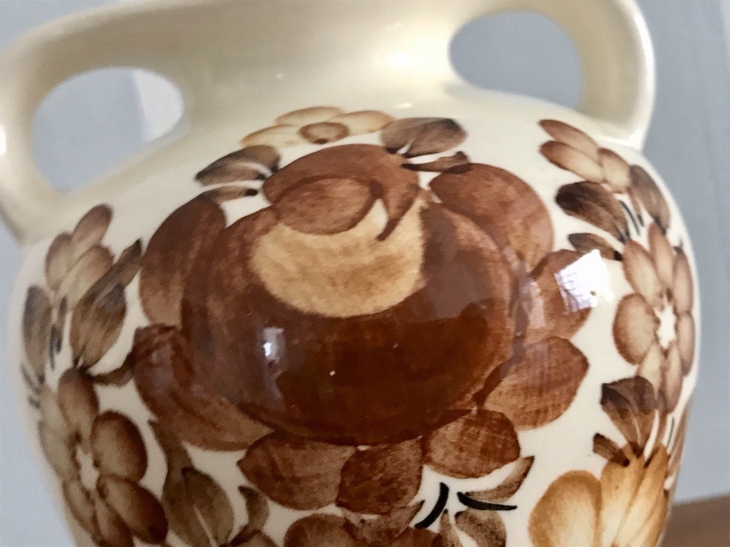 Vintage Fayence Keramik  Vase handbemalt ZF Kolo Polen 50er 60er beige braun