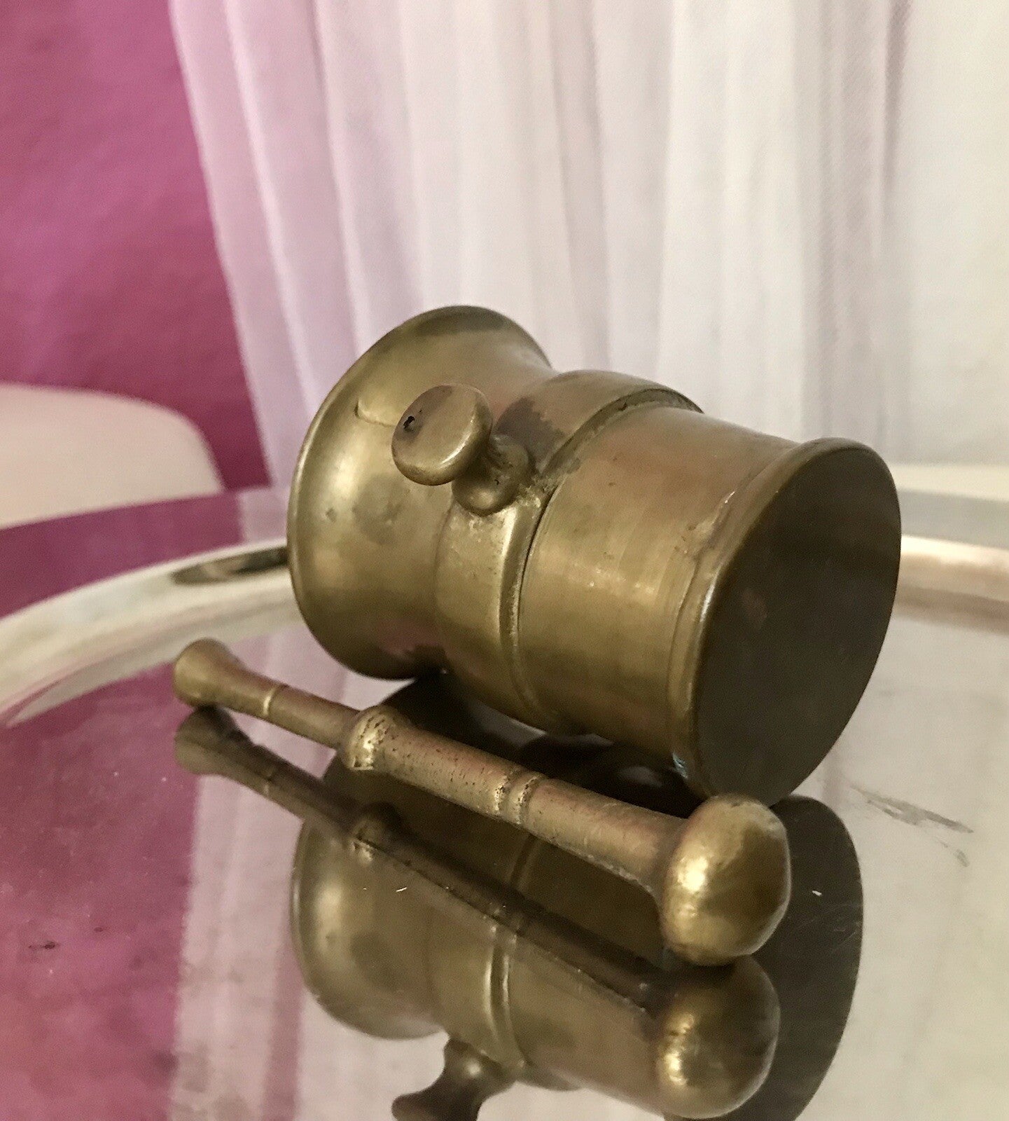 Alt Vintage Messing kleiner Mörser mit Pistill Stößel