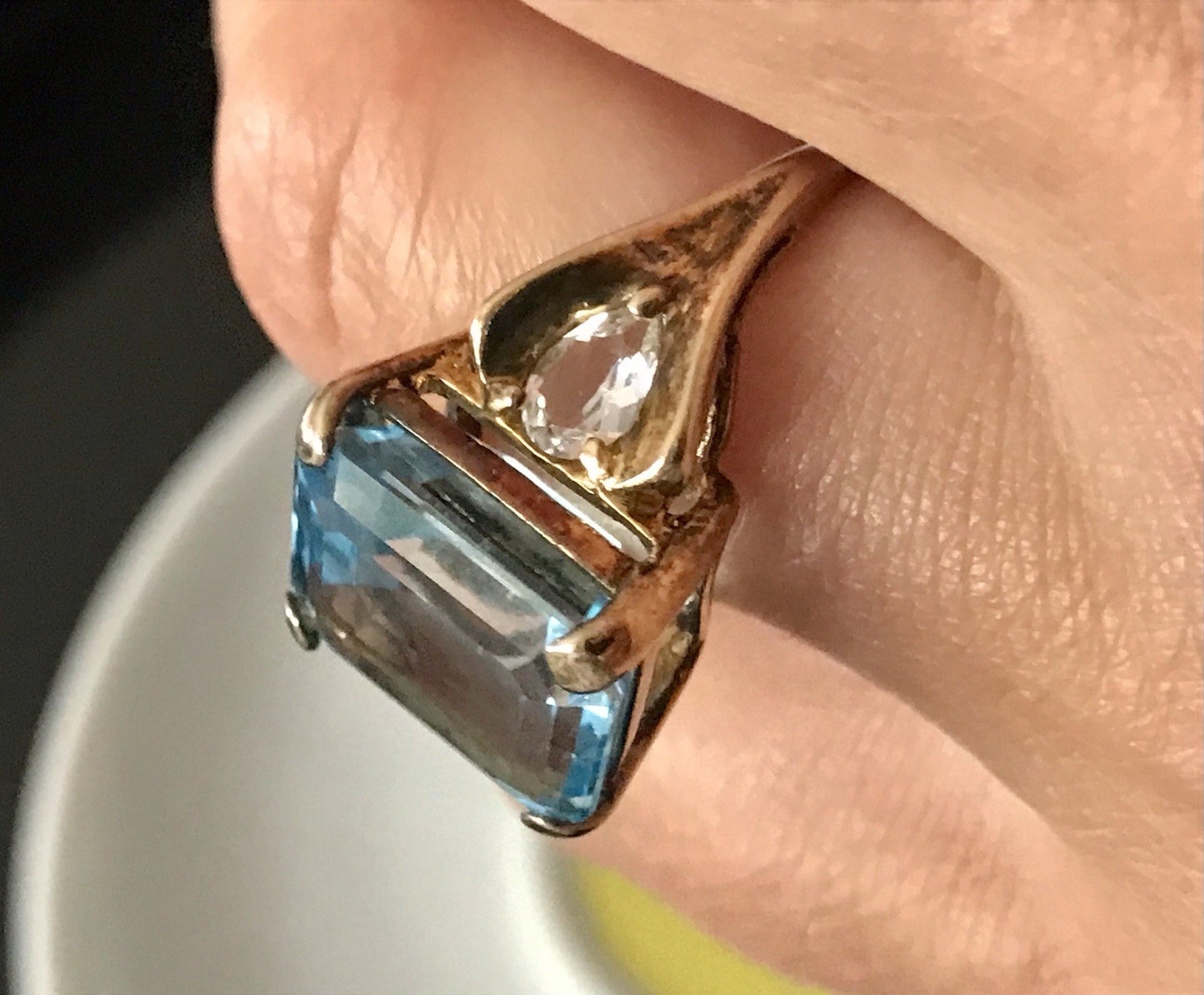 Vintage alt Damen Ring blauer Stein Silber vergoldet 925 Gr.56 17,8 wunderschön!