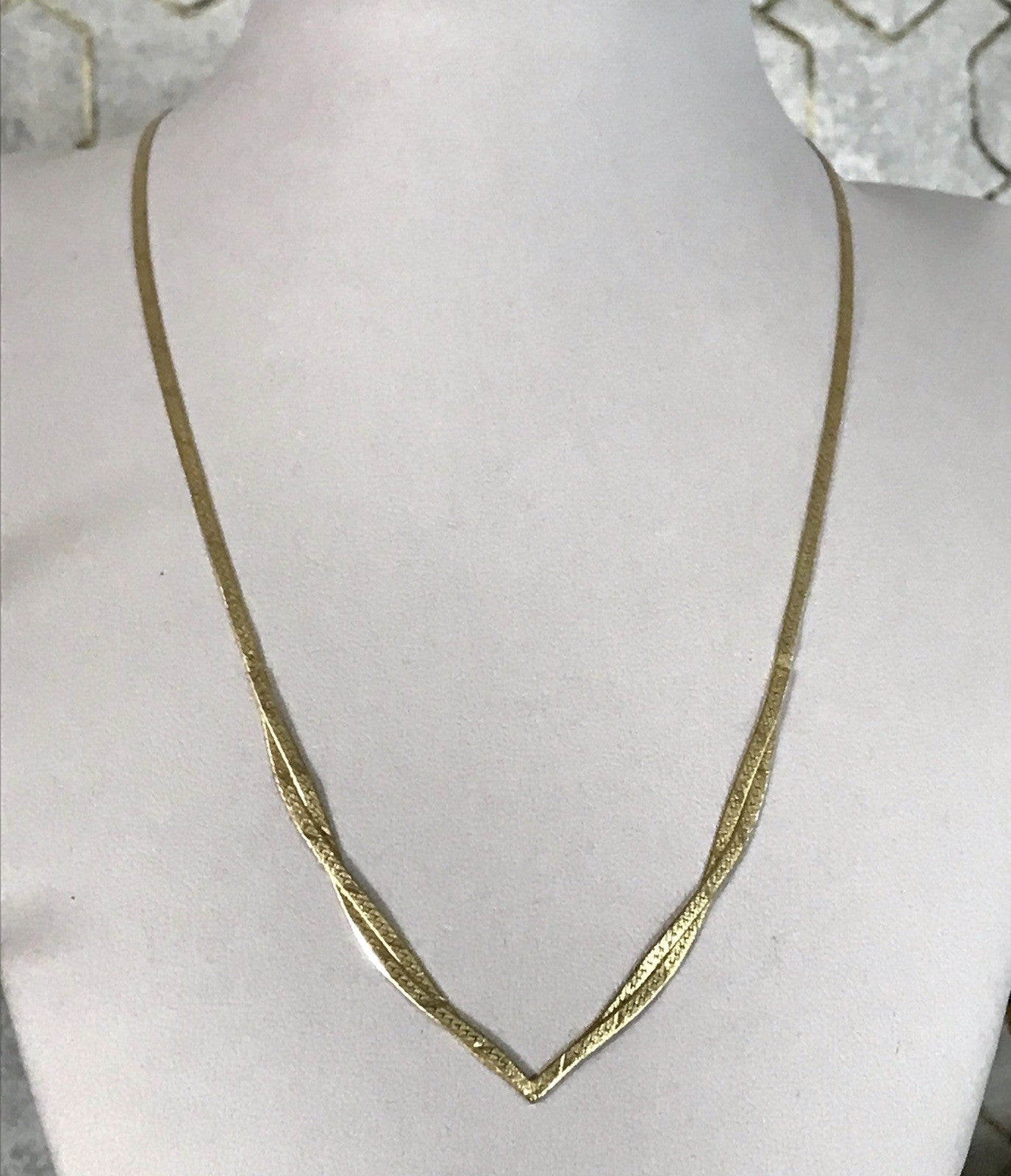 Alt Edel Vintage 925 Silber vergoldet Collier Halskette V-Form Schlangenmuster