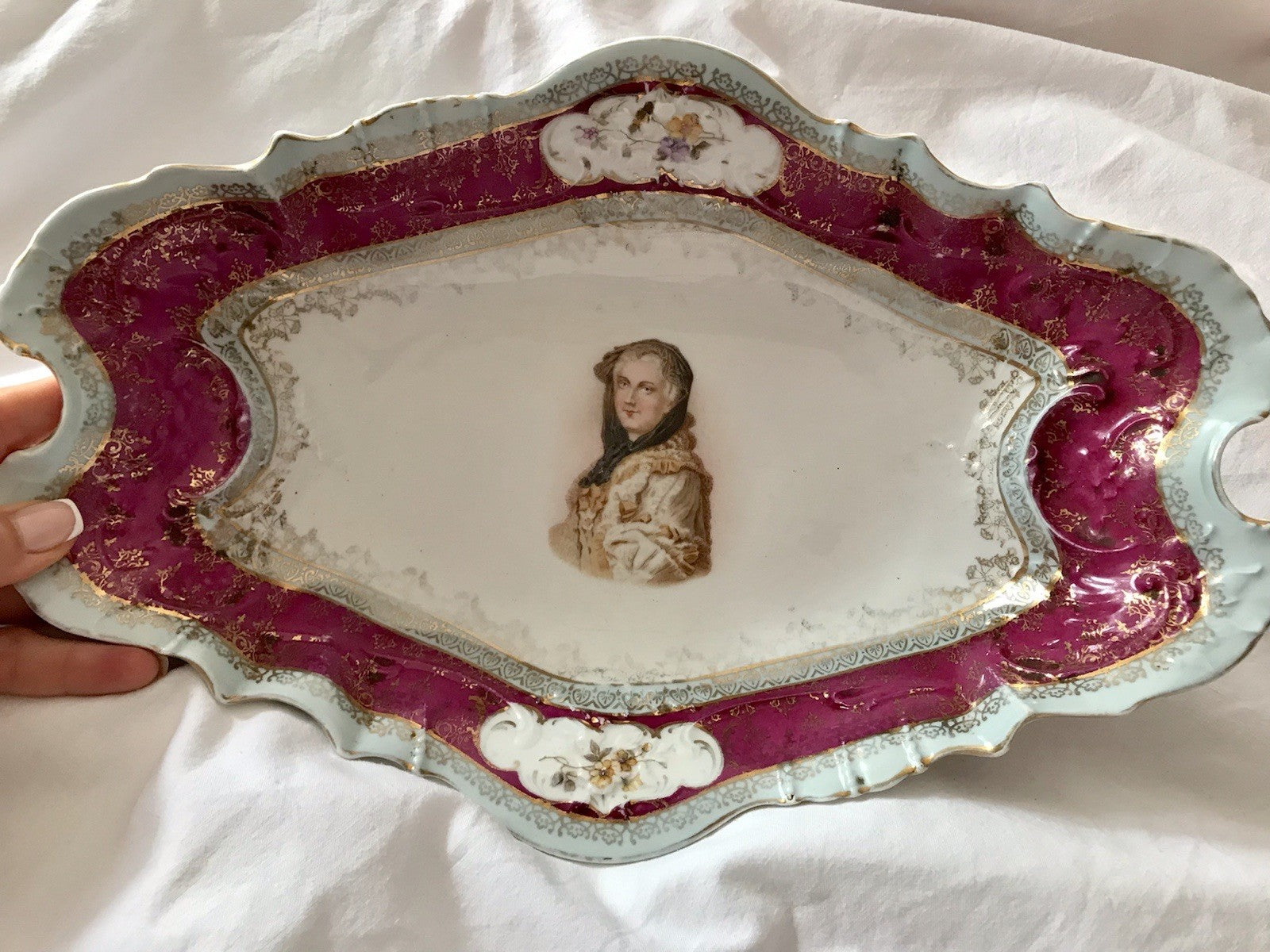 Antik Carl Tielsch Porzellan Schale Zierschale ~ 1870 Maria Leszczynska Porträt