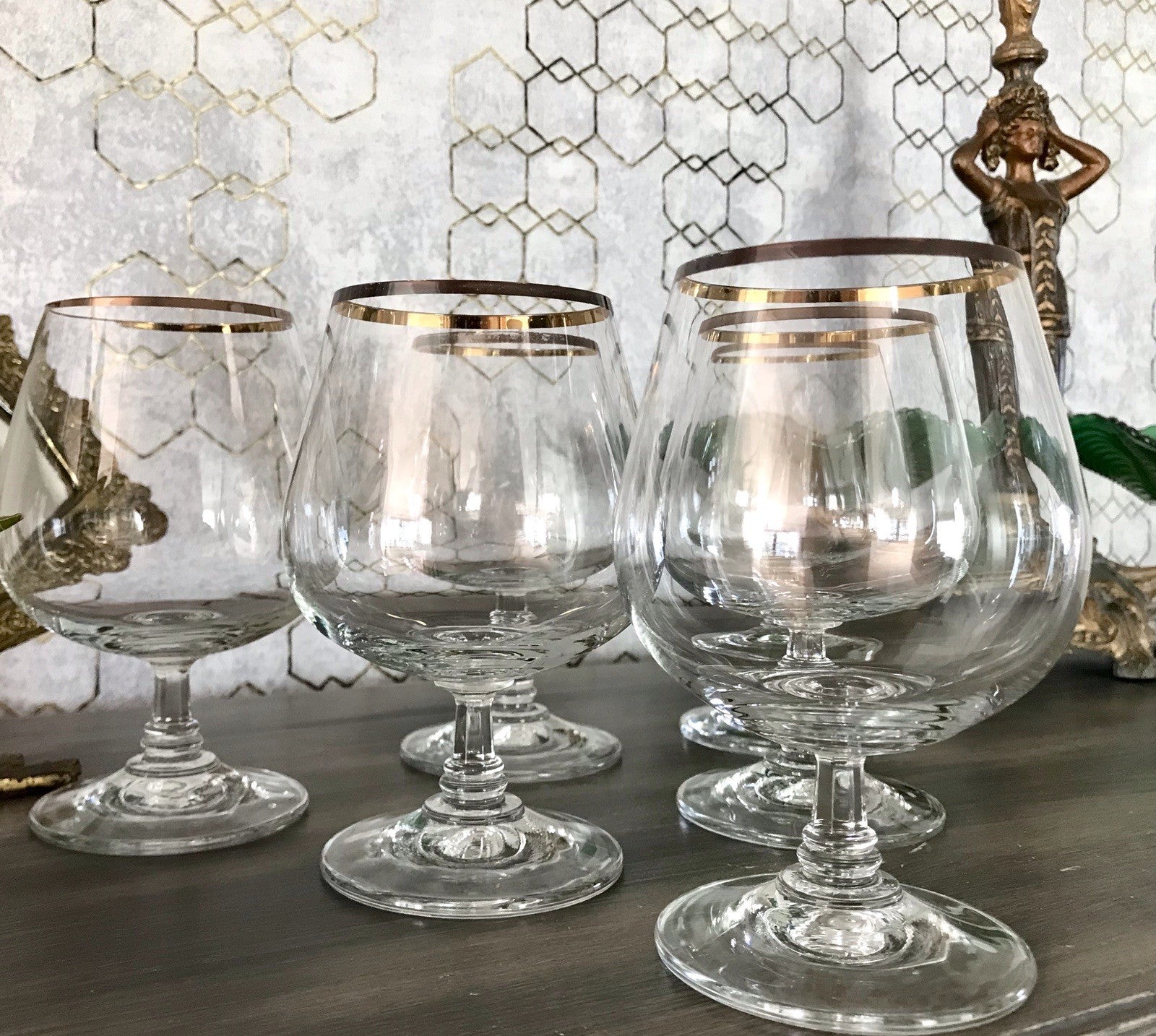 Art Déco Stil 6 Gläser Cognacschwenker Cognac Gläser Glas Goldrand Lausitzer