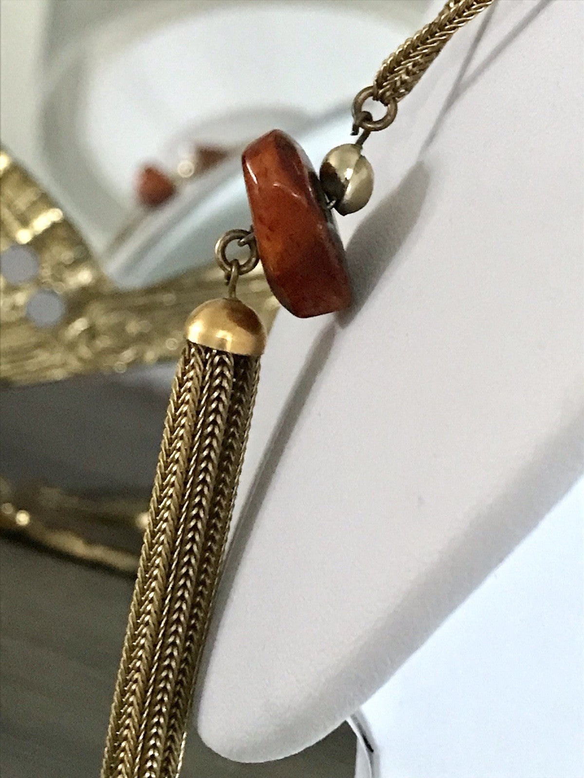 Vintage 60er Halskette Amerik. Doublè gold Steine Bernstein? Achate? SCHÖN