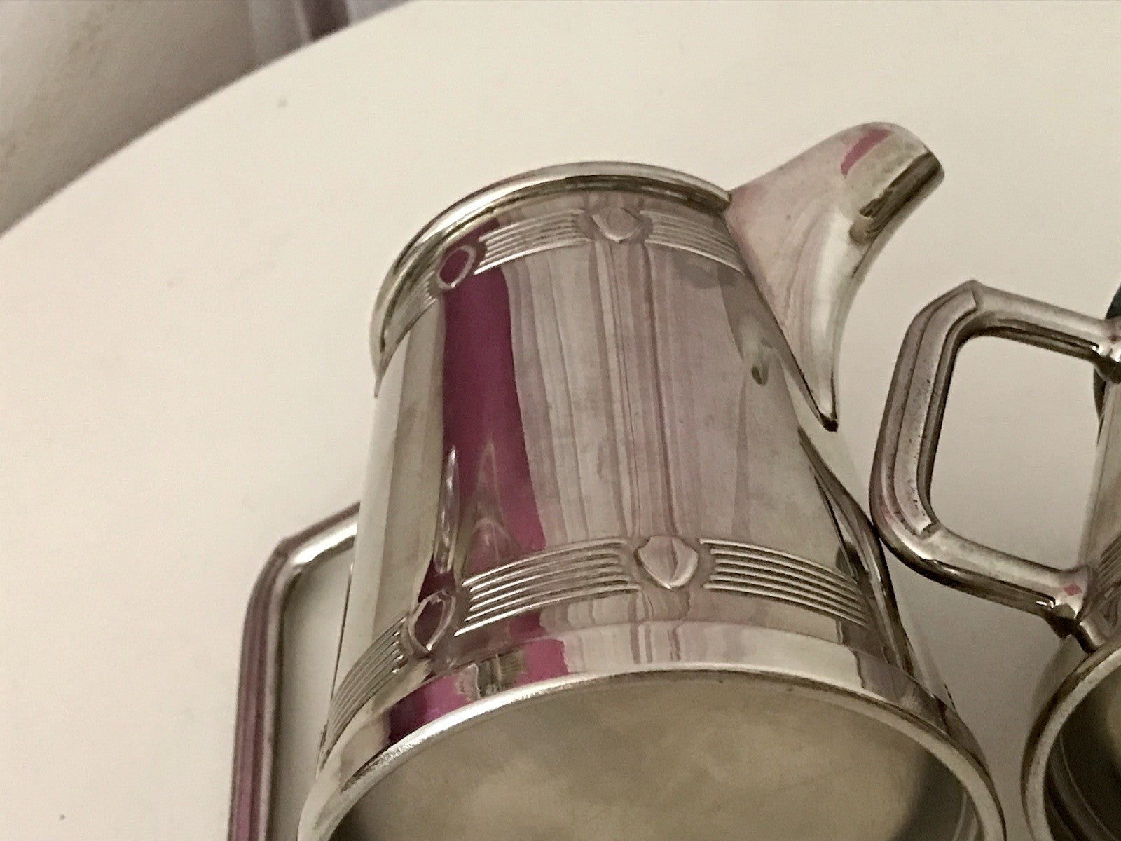 Antik Jugendstil Art Déco Kaffee Kernstück Zuckerdose Rahmgießer verchromt? 2tlg