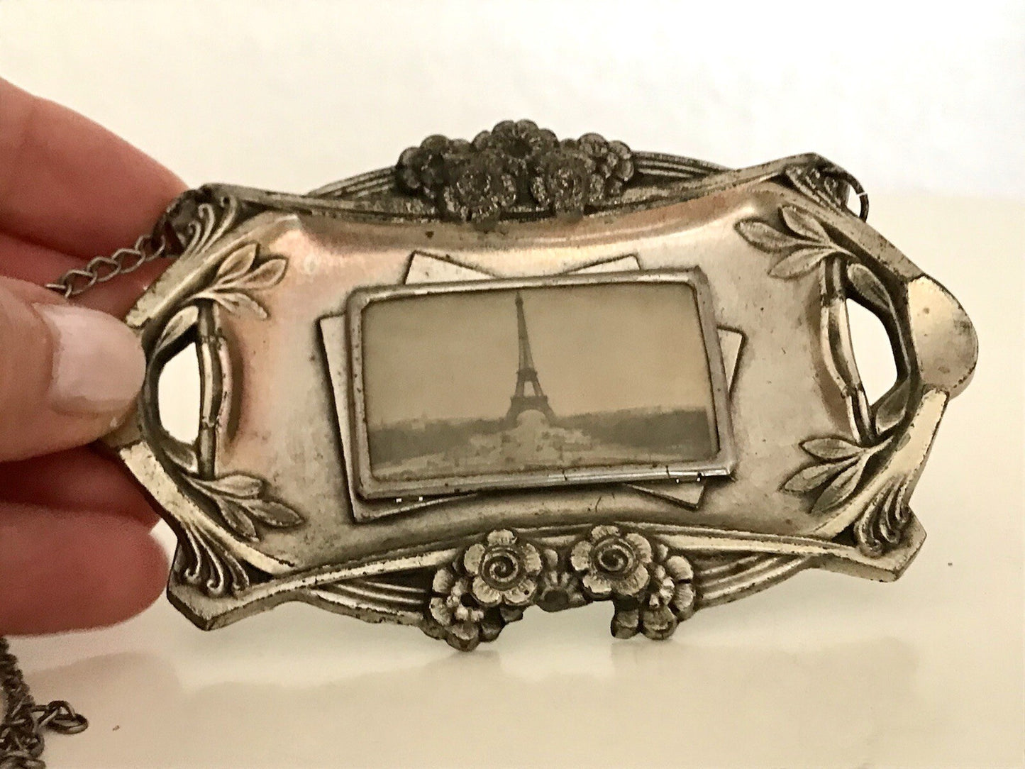 Antik Souvenir aus Paris versilbert Art Nouveau Jugendstil Schale Tablett