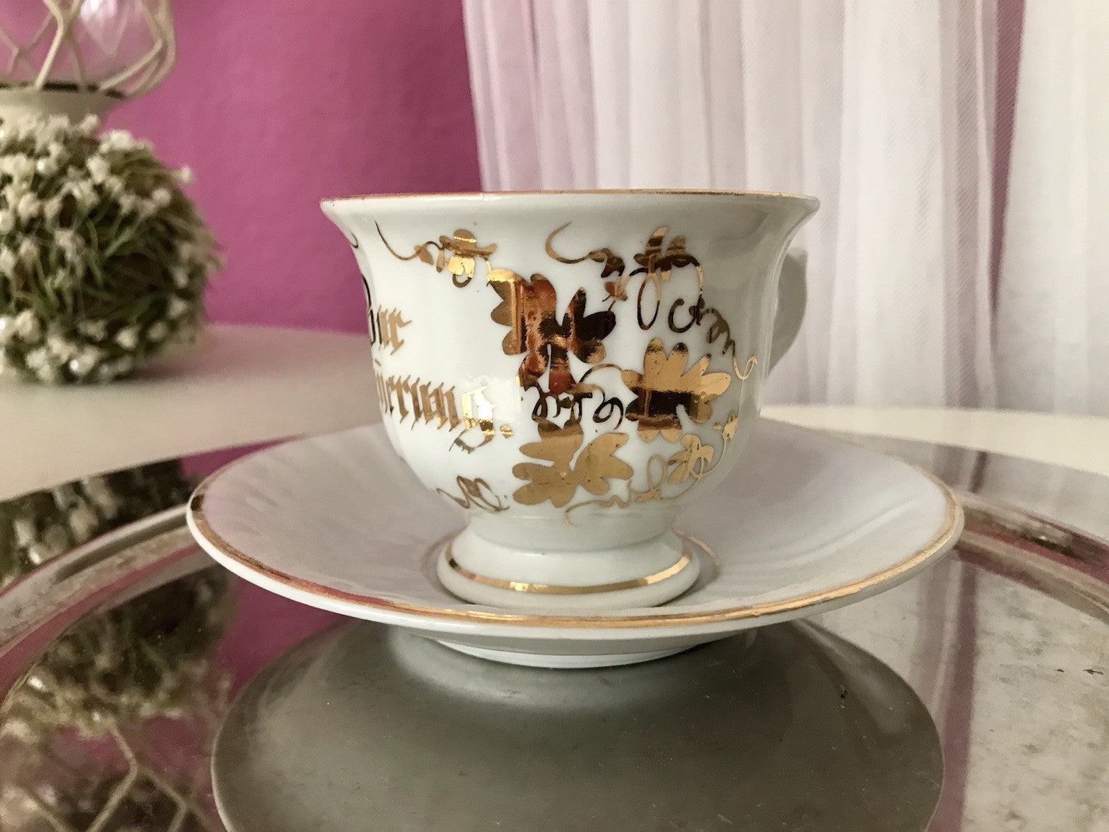 Antik Porzellan Andenken Becher Gedeck Sammeltasse Tasse „Zur Erinnerung“
