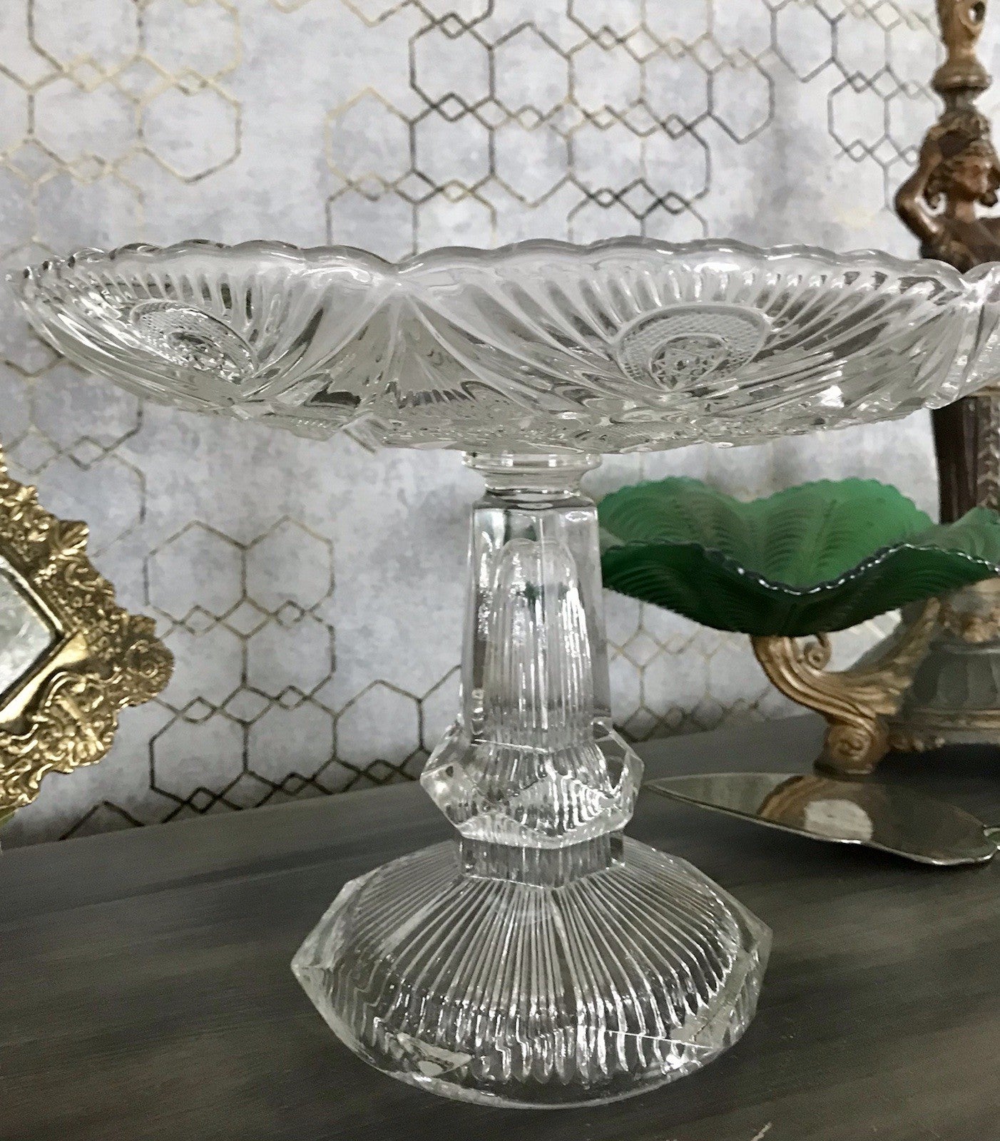 Antik Art Déco Pressglas Glas Schale Fußschale Tafelaufsatz Brockwitz Imperial
