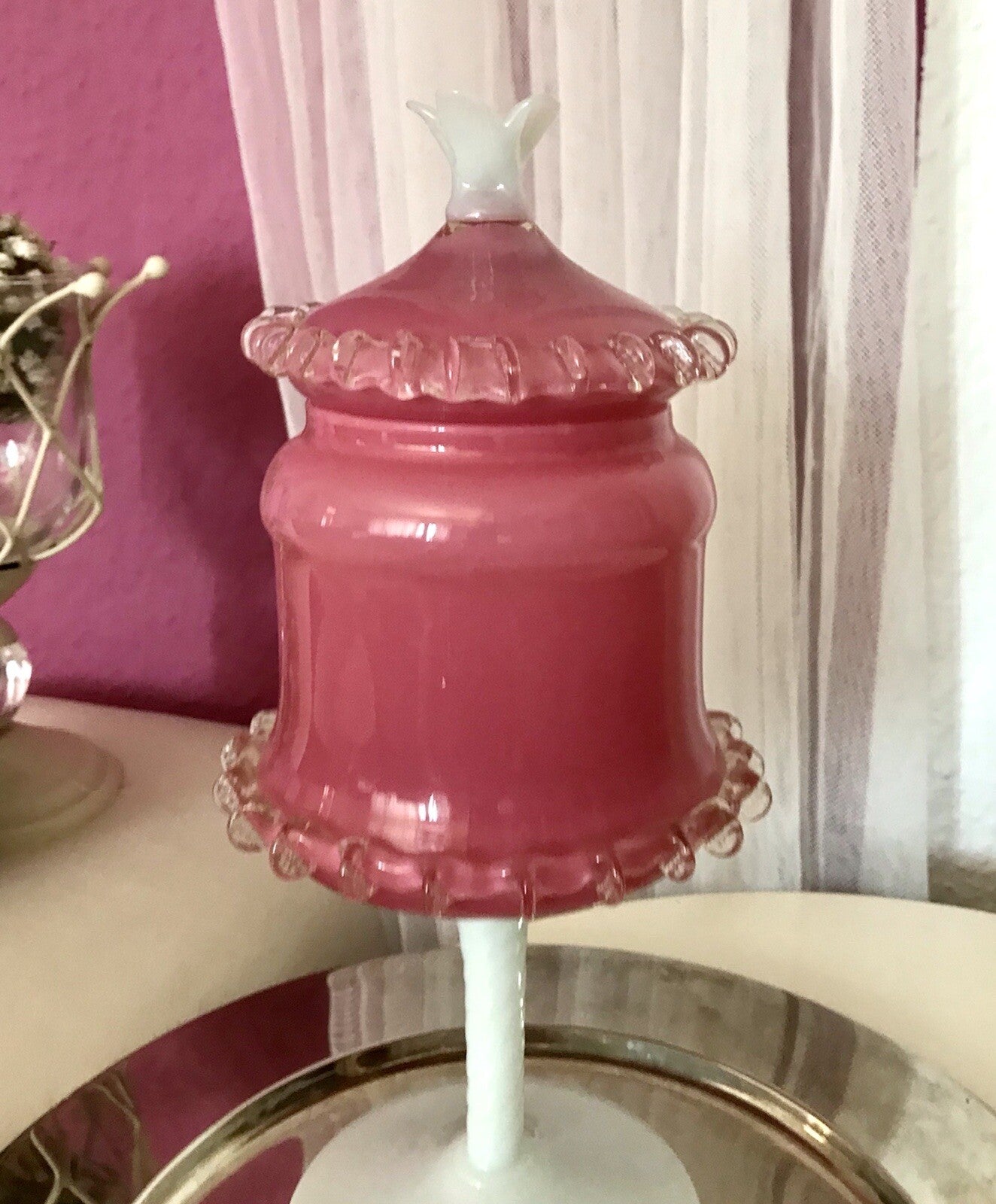 Vintage 60er Empoli Fußschale Schale Bonboniere rosa weiß Deckelvase Designer