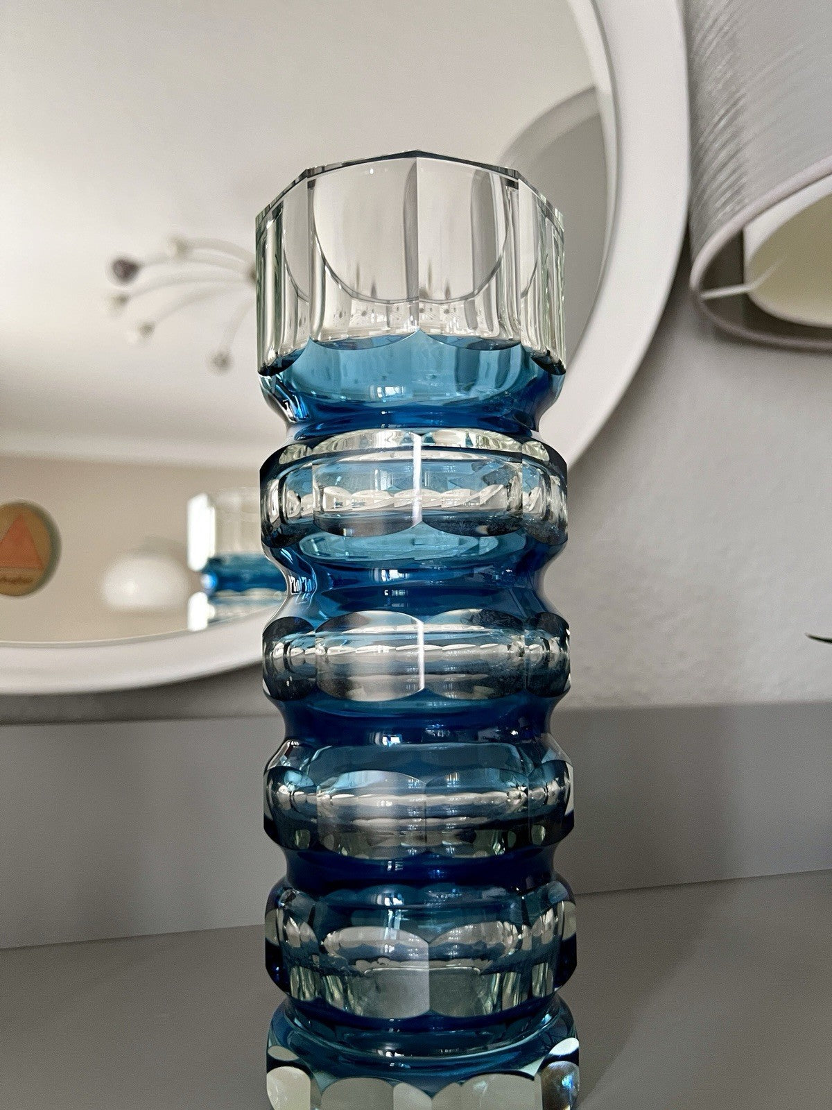 Antik? Art Déco Vase Glasvase Vase Glas Kristallglas Entwurf Meltzer Haida blau