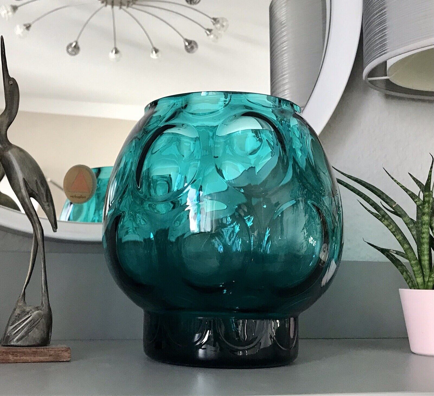 Vintage 60er Design Glasvase Glas Petrol  Grün Vase Bubble Sputnik Ära Bowle