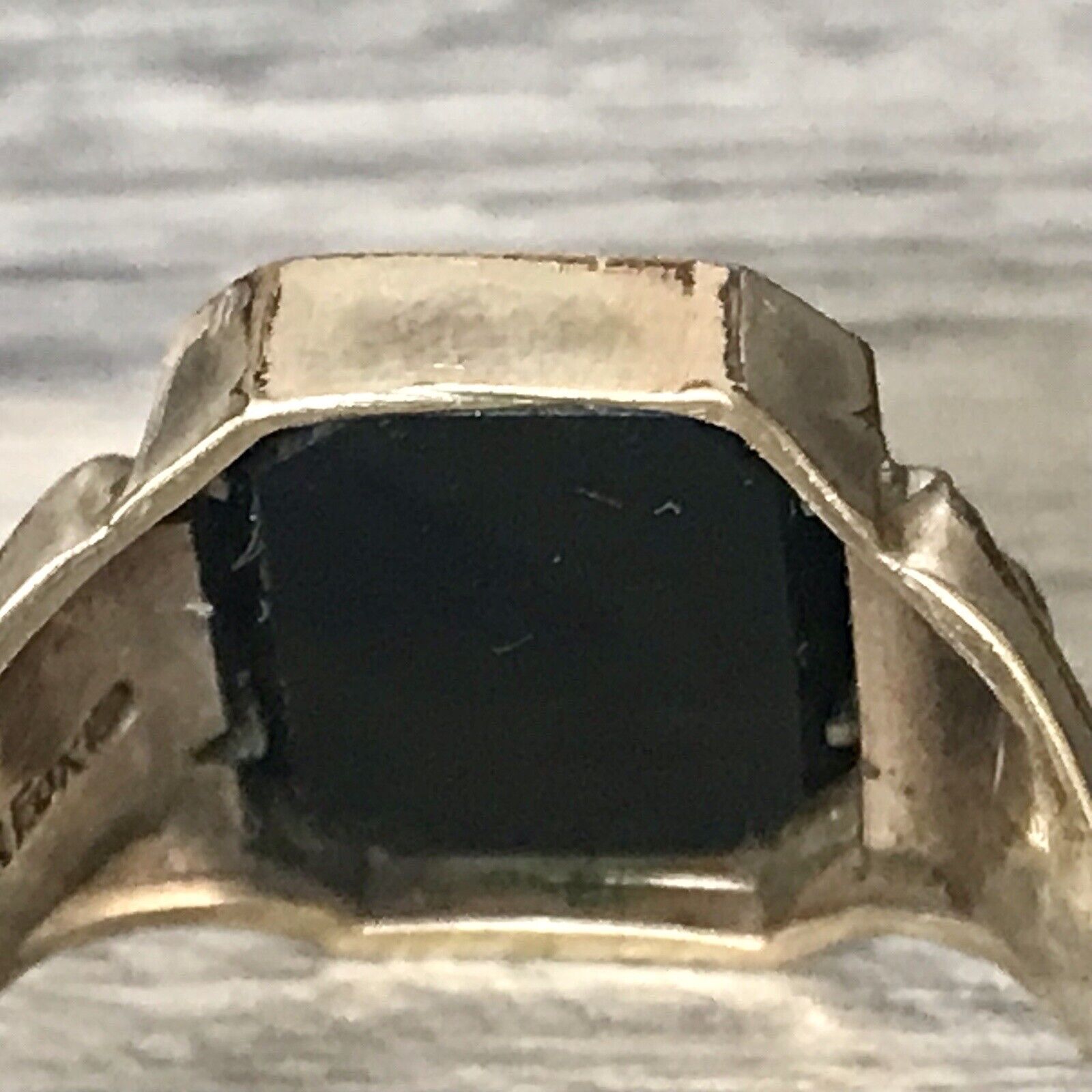 Antik vergoldeter Jugendstil RING Siegelring schwarzer Onyx Silber Gr.59 60