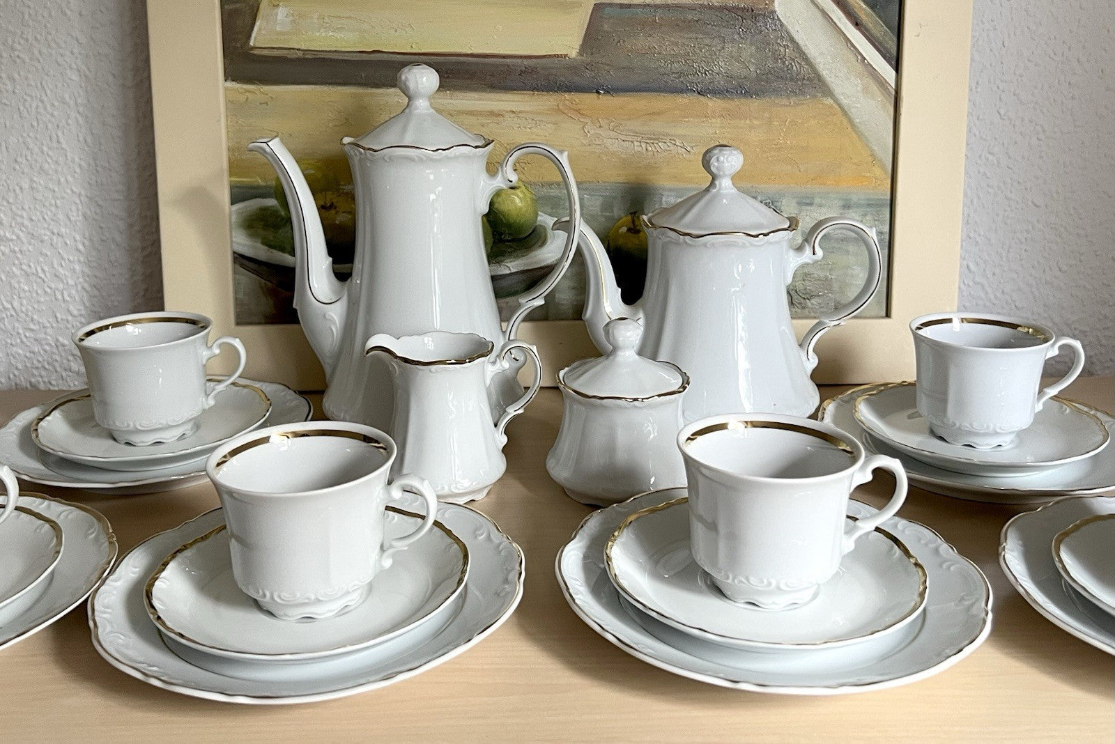 Vintage klassisches  Mitterteich Porzellan Kaffeeservice weiß gold 12 Pers. WOW!