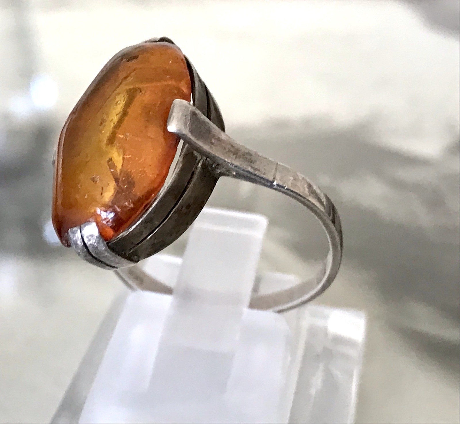 Alt Vintage Edel Bernstein DAMEN RING Silber 835 Super Design Gr. 56 57 schön!
