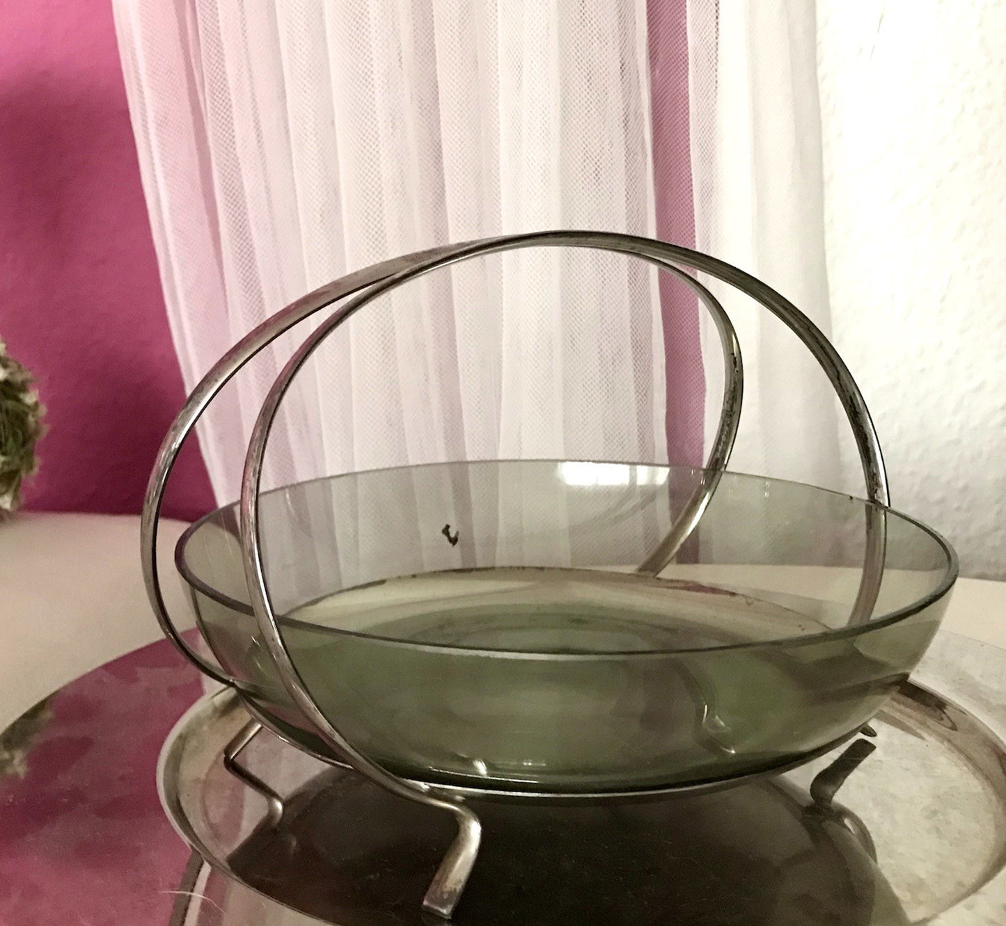 WMF ? Vintage Schale versilbert 50er 60er Mid Century Rauchglas Einsatz MCM