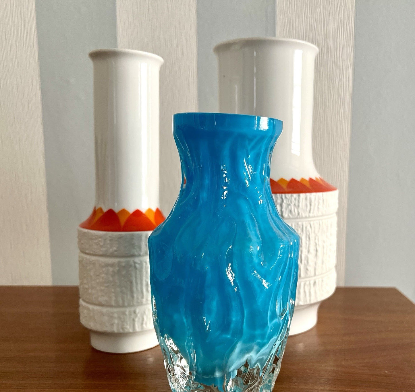 70er Jahre blau Glas Vase Blumenvase Glasvase Glas By Kurt Wokan Ingrid Hütte