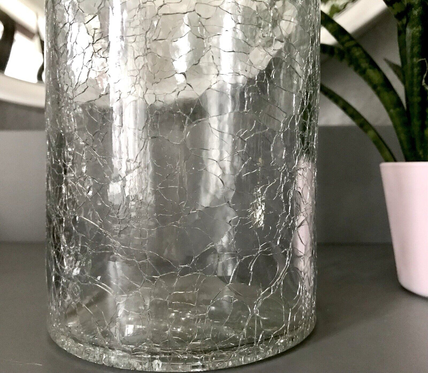 Vintage Kristallglas Kunstglas Craquelée Vase Glasvase zylindrisch groß