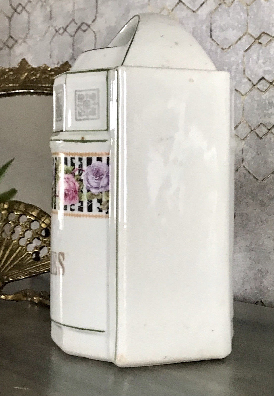 Antik Porzellan Dose Vorratsgefäß Vorratsdose Gries Rosen Jugendstil Art Déco