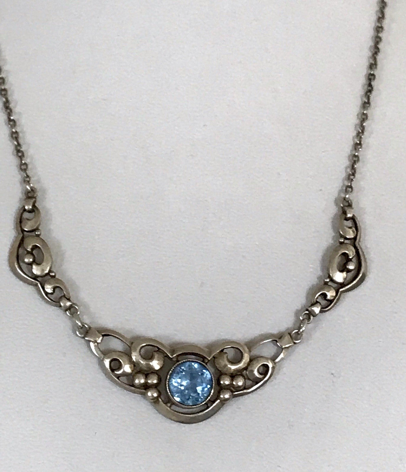 Antik 835 Sterling Silber Collier Halskette Kette Blauer Stein FBM