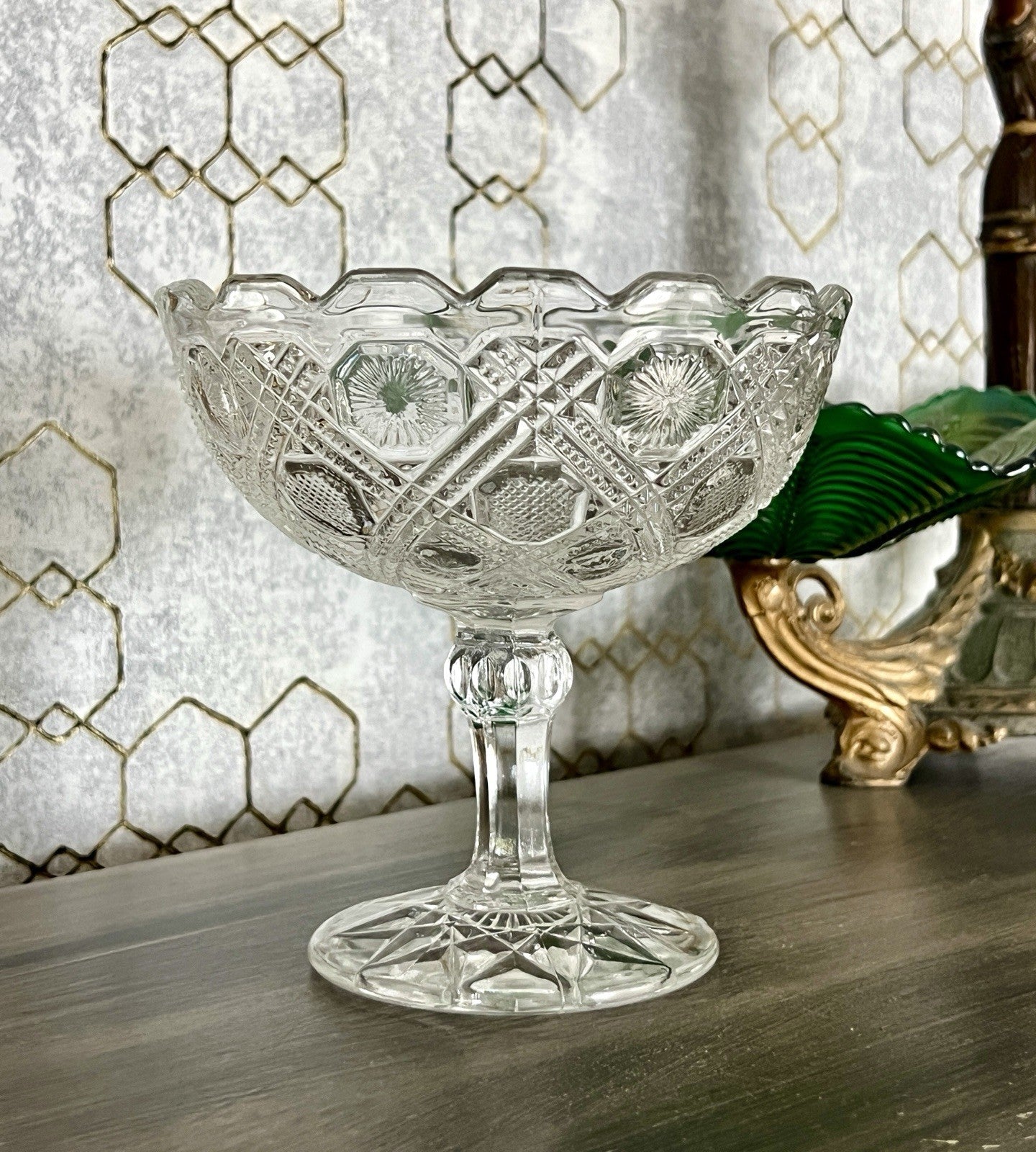 Antik Jugendstil Art Déco Pressglas Glas Fußschale Schale Zuckerschale groß