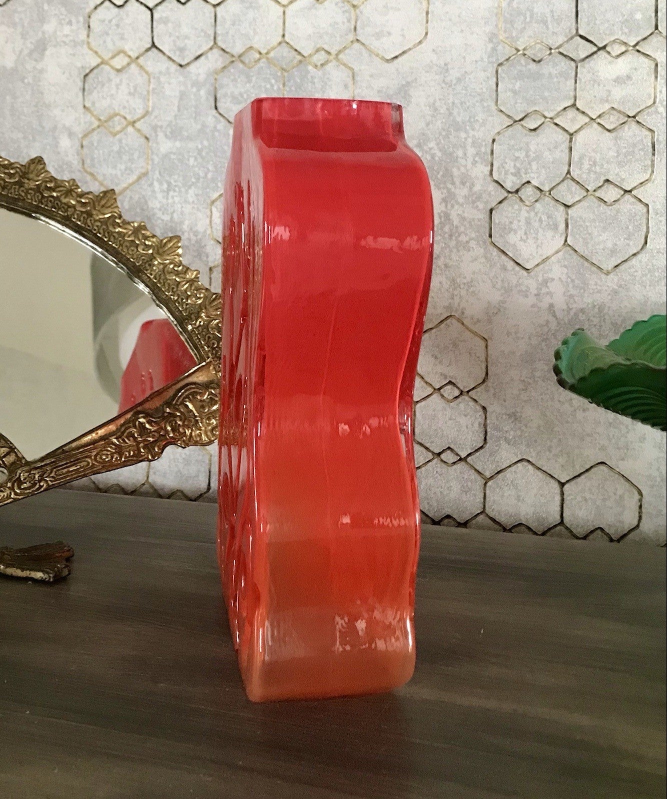 Vintage 70er Design Glasvase Glas Rot Orange Vase Pop Art Hirschberg