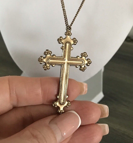 Antik Alt Amerik. Doublè Kreuz Anhänger schön Farbe gold