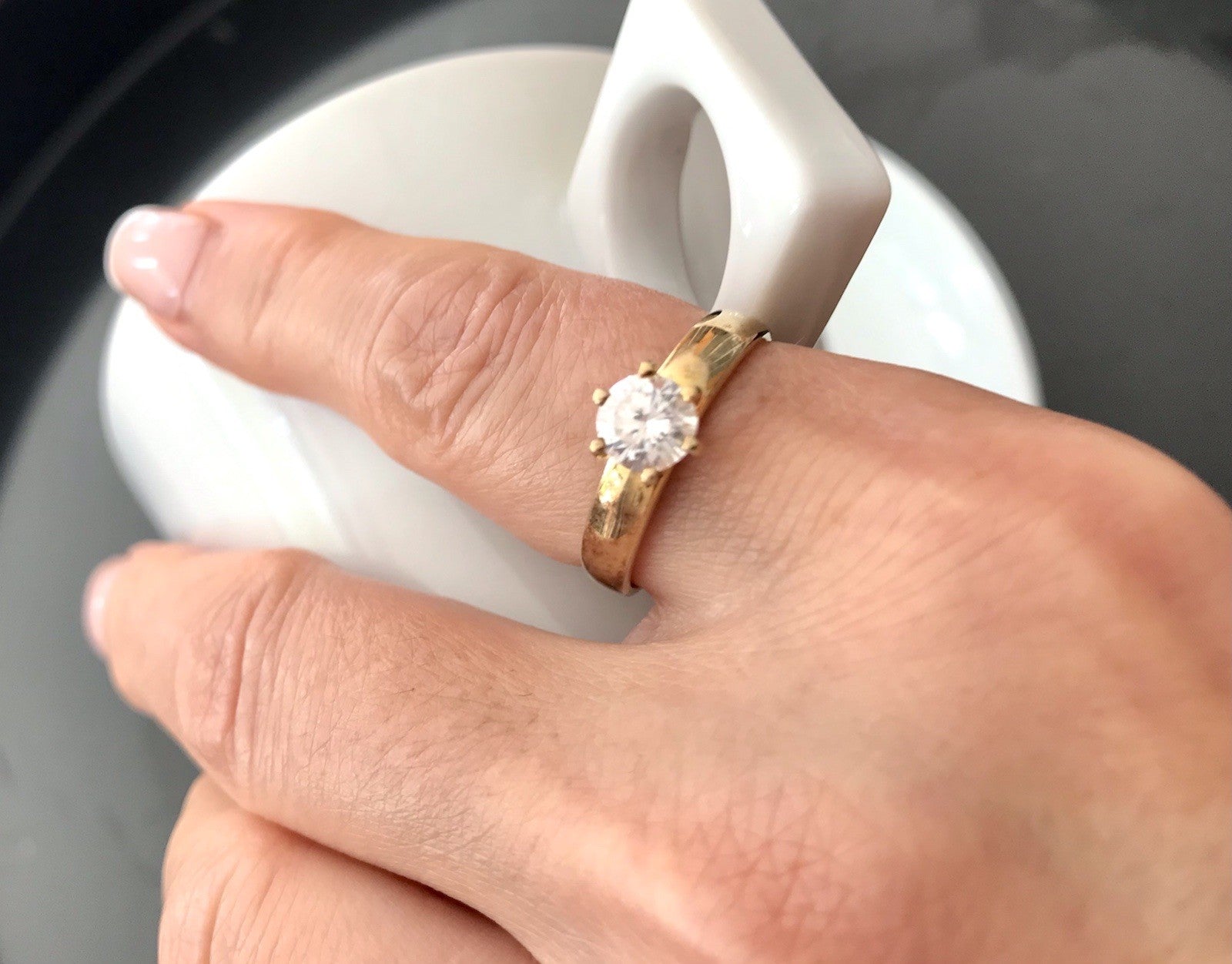 Vintage alt Damen Ring Silber 925 Gr.60 farbloser Stein Solitär 19,1 vergoldet