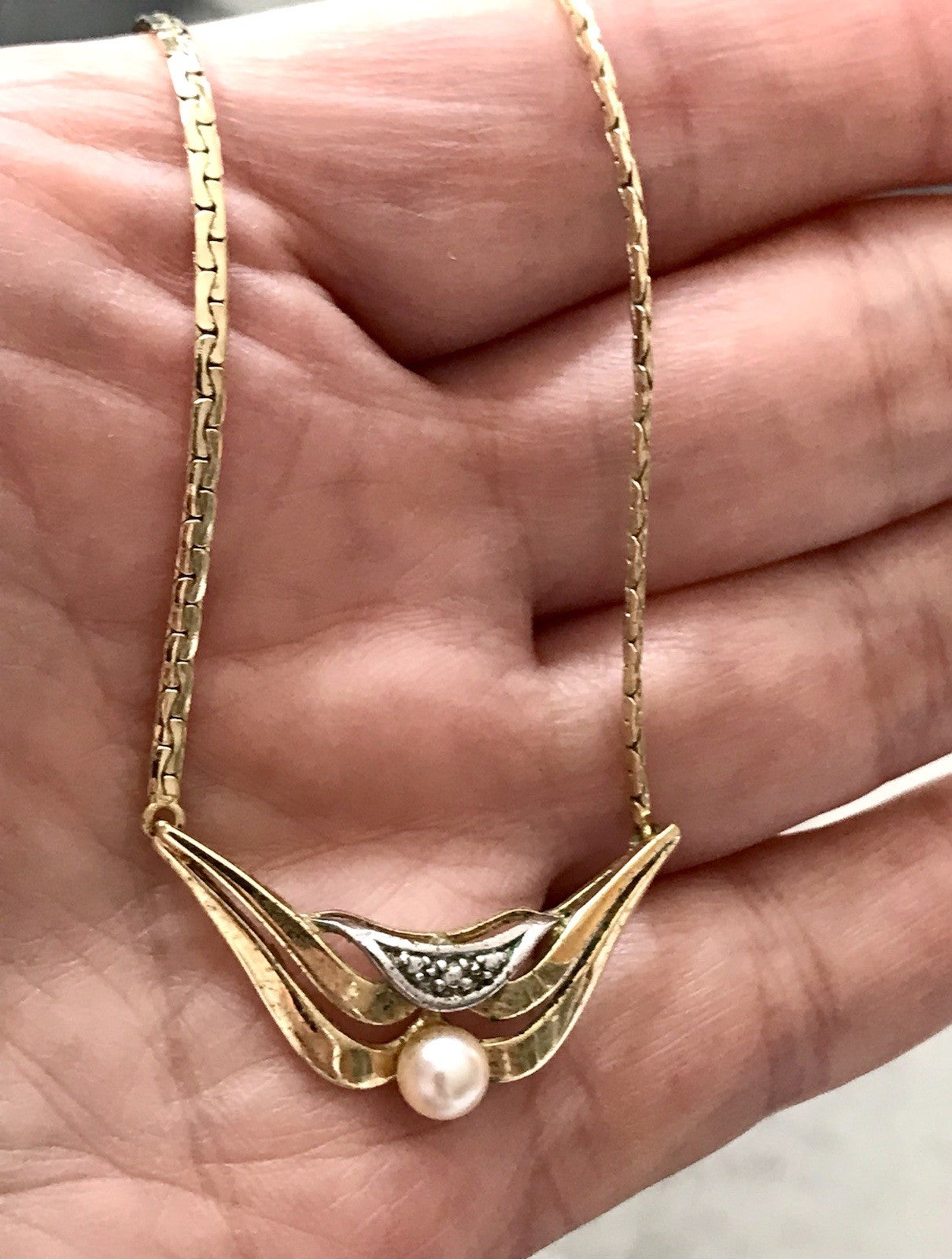 Vintage Amerik. Doublè vergoldet Schmuck Kette Halskette Collier Perle