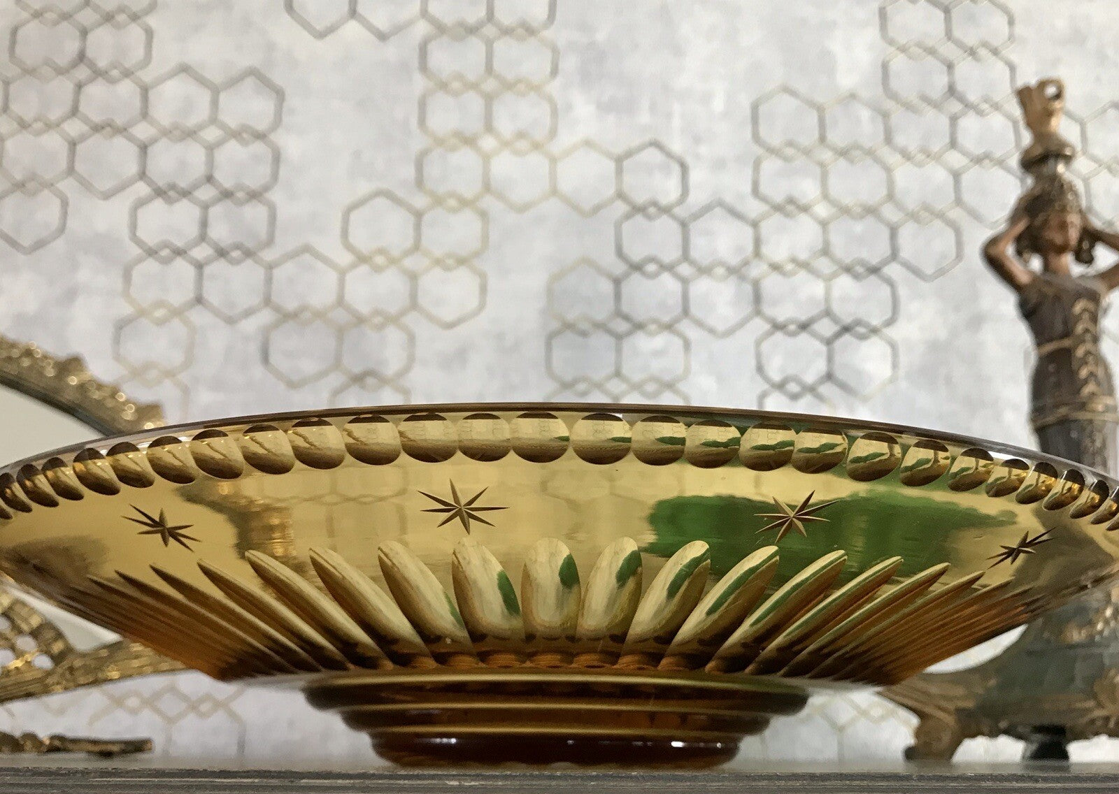 Antik Art Déco Edel Designer Kristallglas Schale Glasschale Bernstein Farbe Gelb