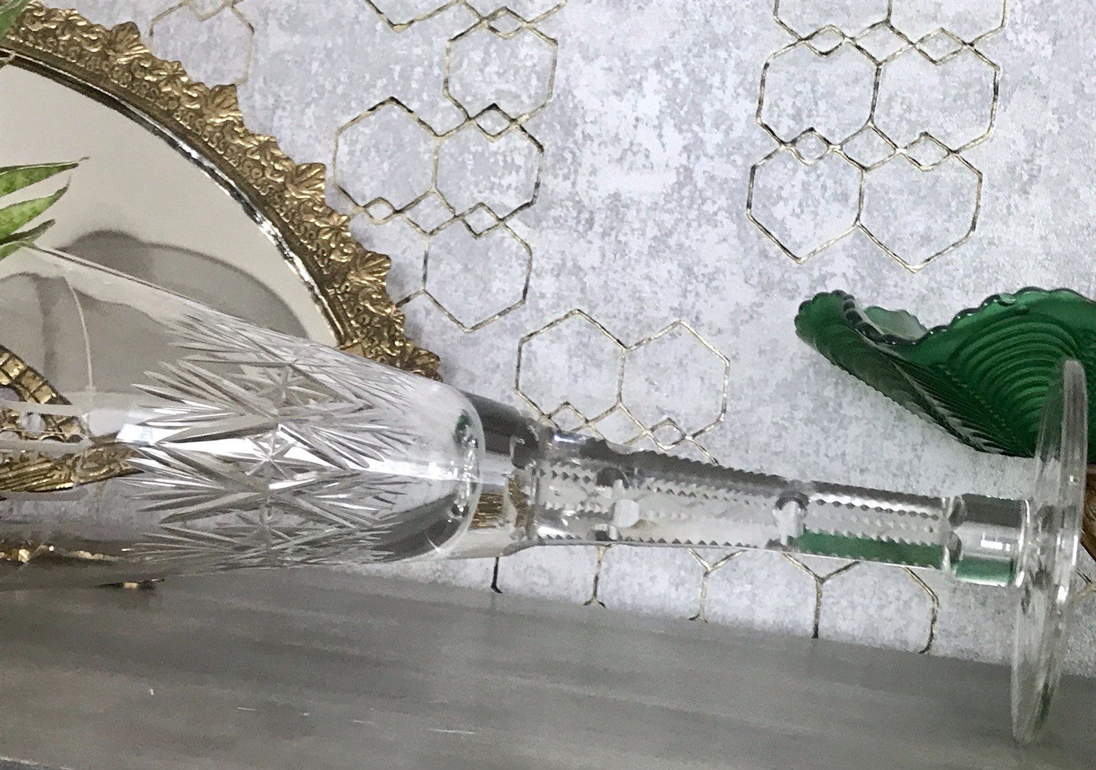 Antik Adenken Glas Pokalglas Kelch Pokalkelch Luftblasen Monogramm Jugendstil