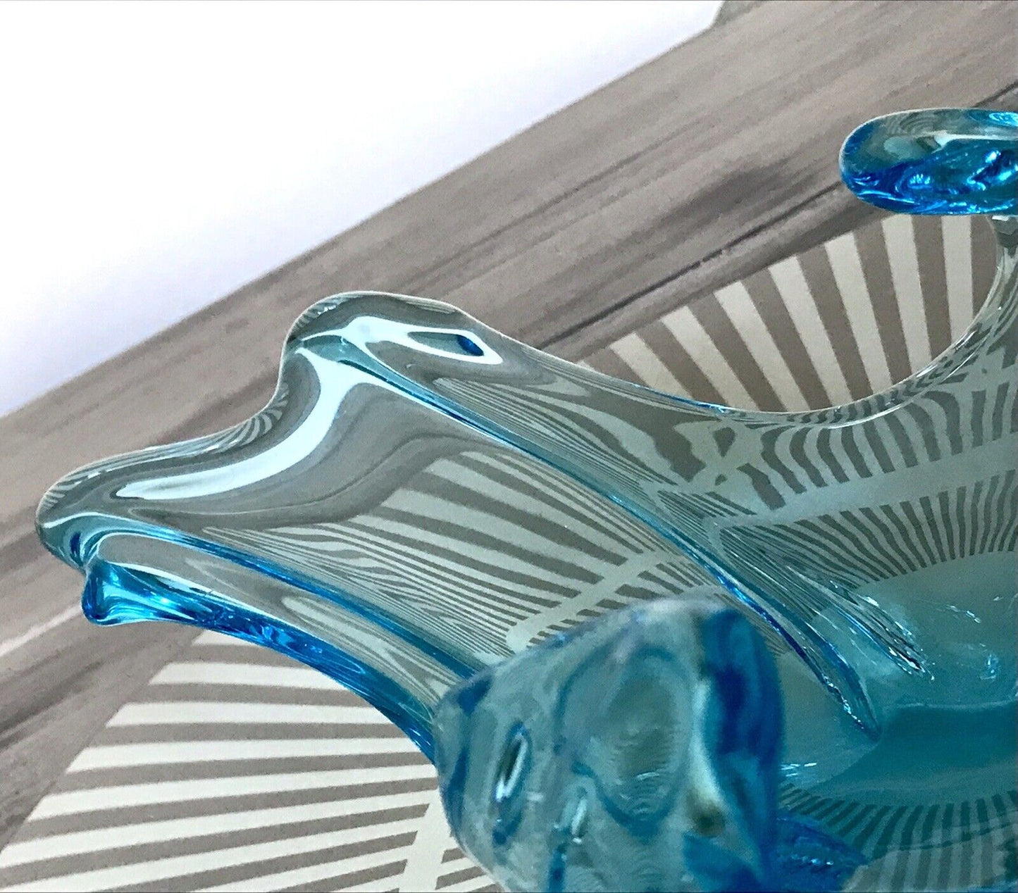 Murano 60er 70er Jahre Schale Glas Schön zipfelig türkis blau