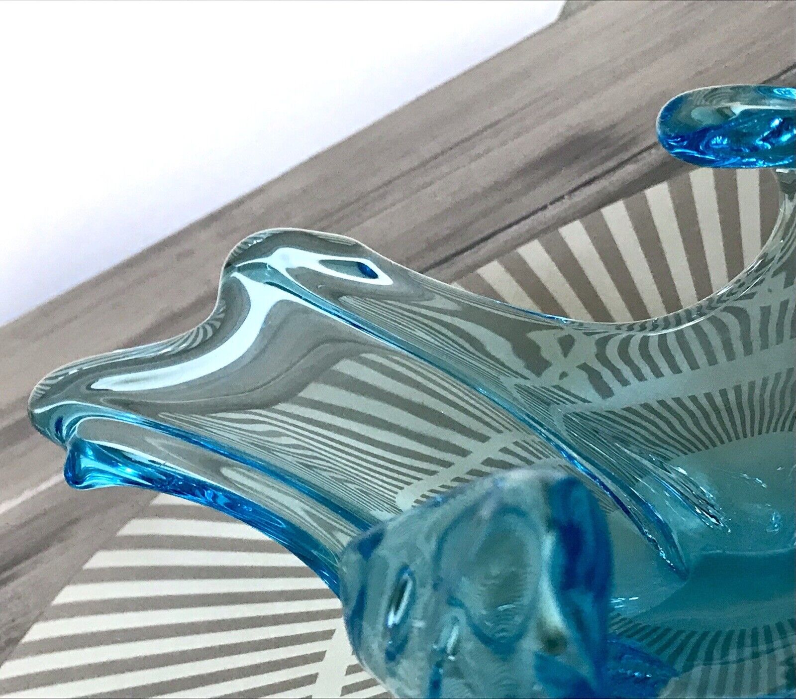 Murano 60er 70er Jahre Schale Glas Schön zipfelig türkis blau