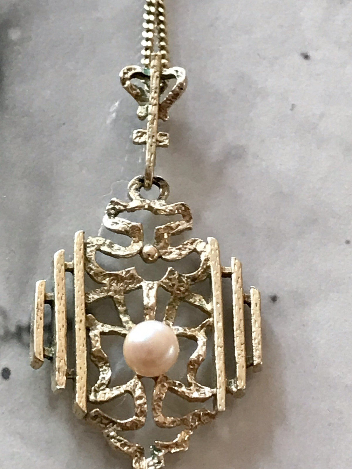 Vintage Designer Anhänger Perle Amerik. Doublè vergoldet Brutalismus MCM TeKa