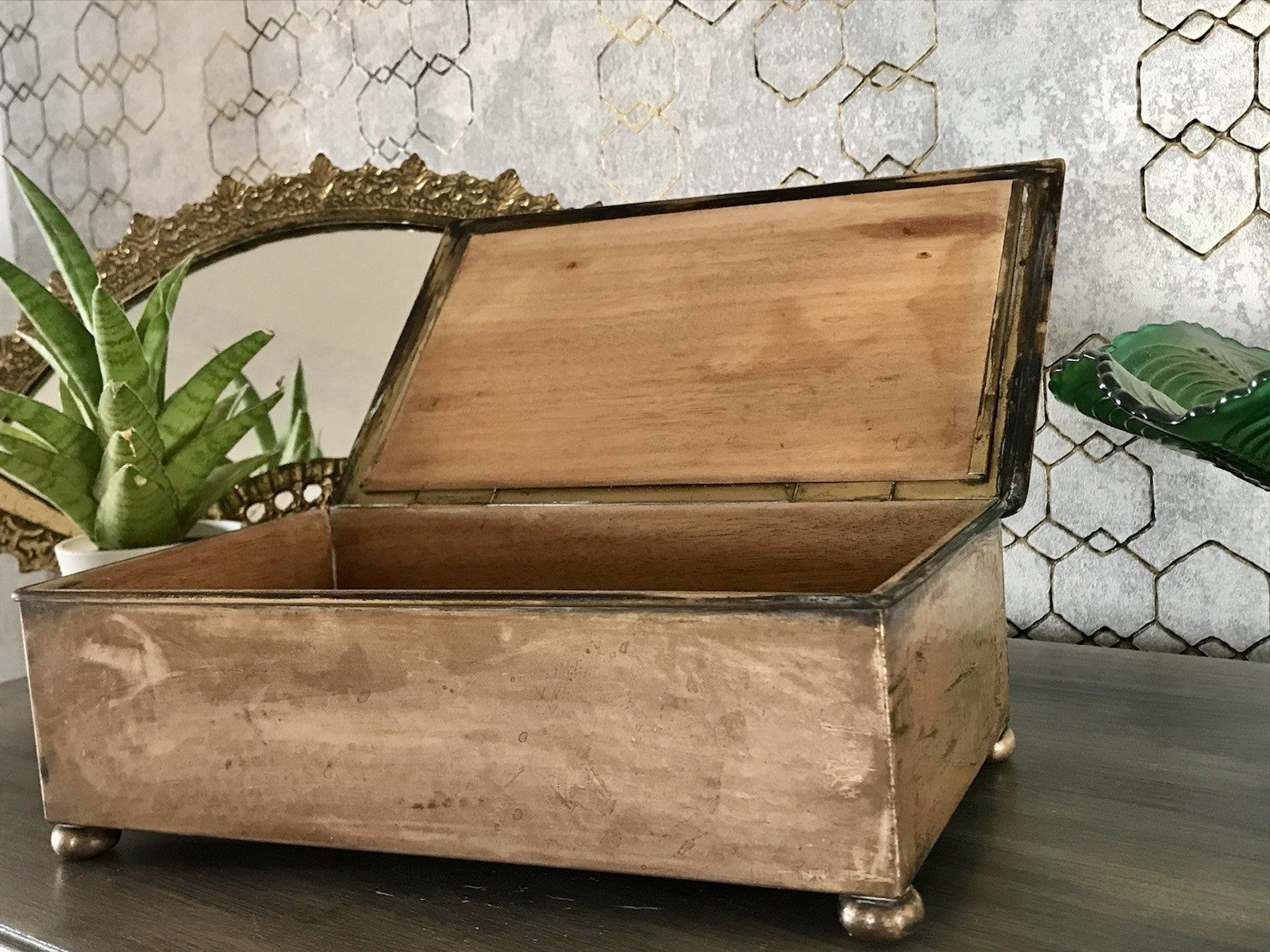 Antik WMF Jugendstil Messing Schatulle Zigarrendose Dose wunderschön Kegelklub