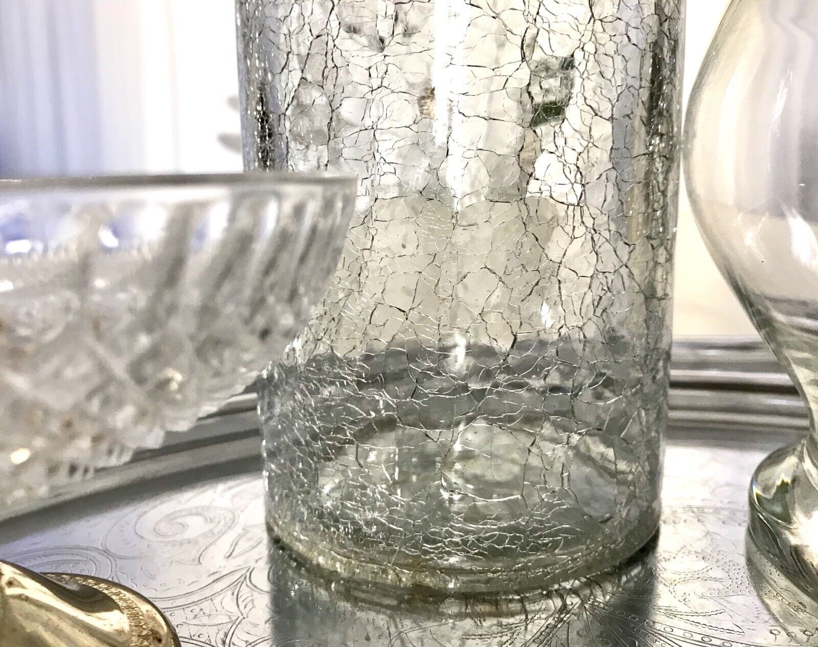 Vintage Kristallglas Kunstglas Craquelée Vase Glasvase zylindrisch groß