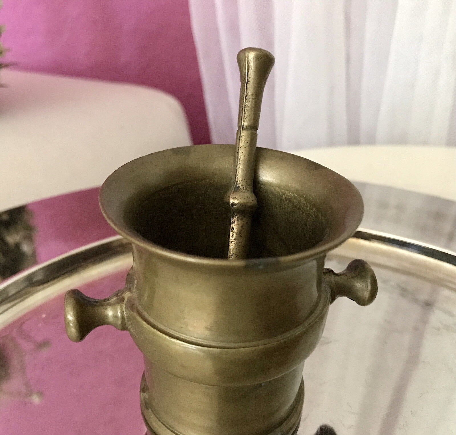 Alt Vintage Messing kleiner Mörser mit Pistill Stößel