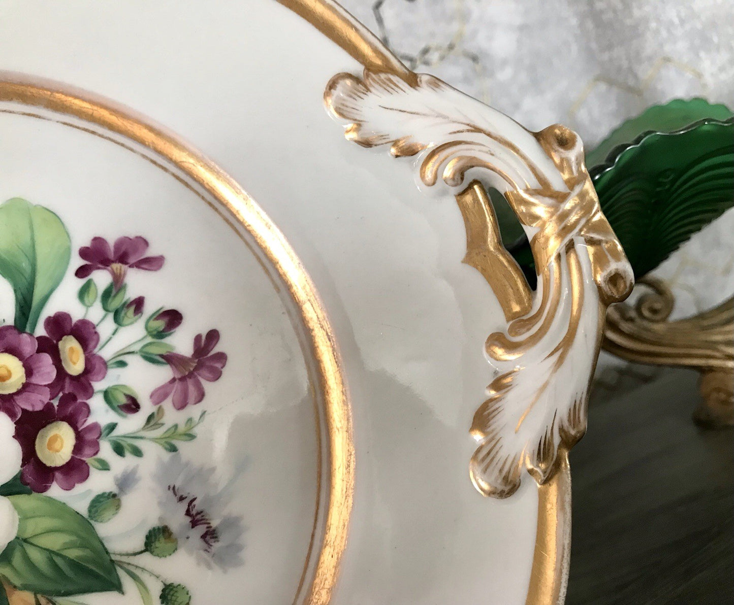 Antik Tielsch Porzellan Schale Zierschale Prunkschale um 1860 Blumenmalerei