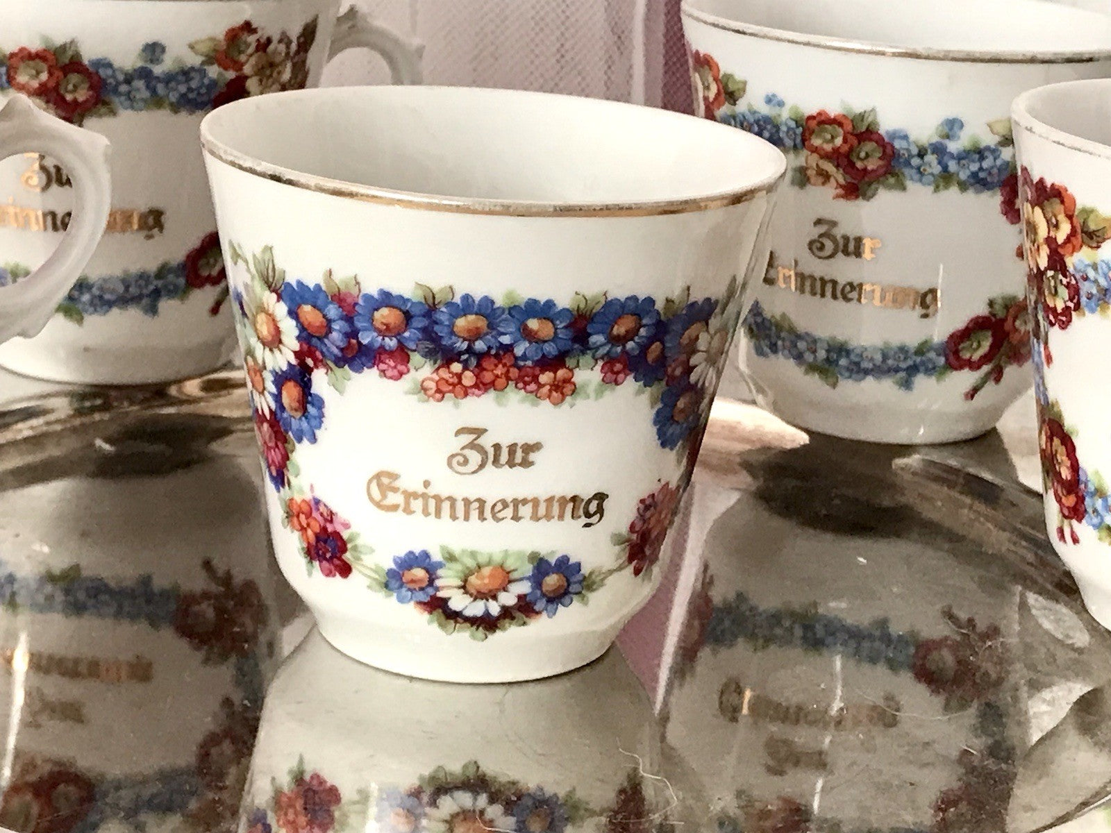 Antik Art Déco Porzellan 5x Kaffeetasse Tasse Reinecke Zur Erinnerung