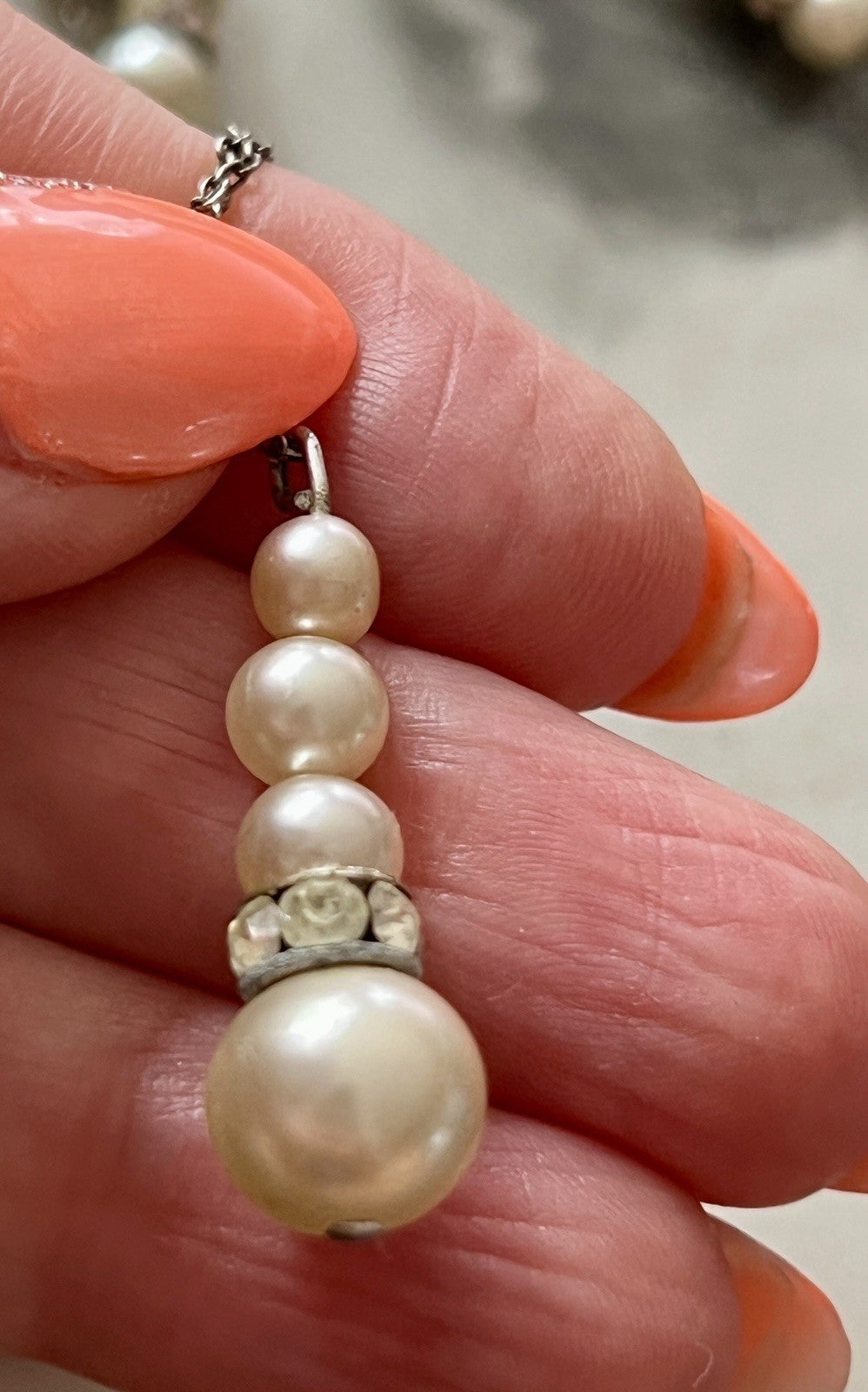 Vintage Antik? 835 Silber Collier Halskette Perlen Strass/ Steine?