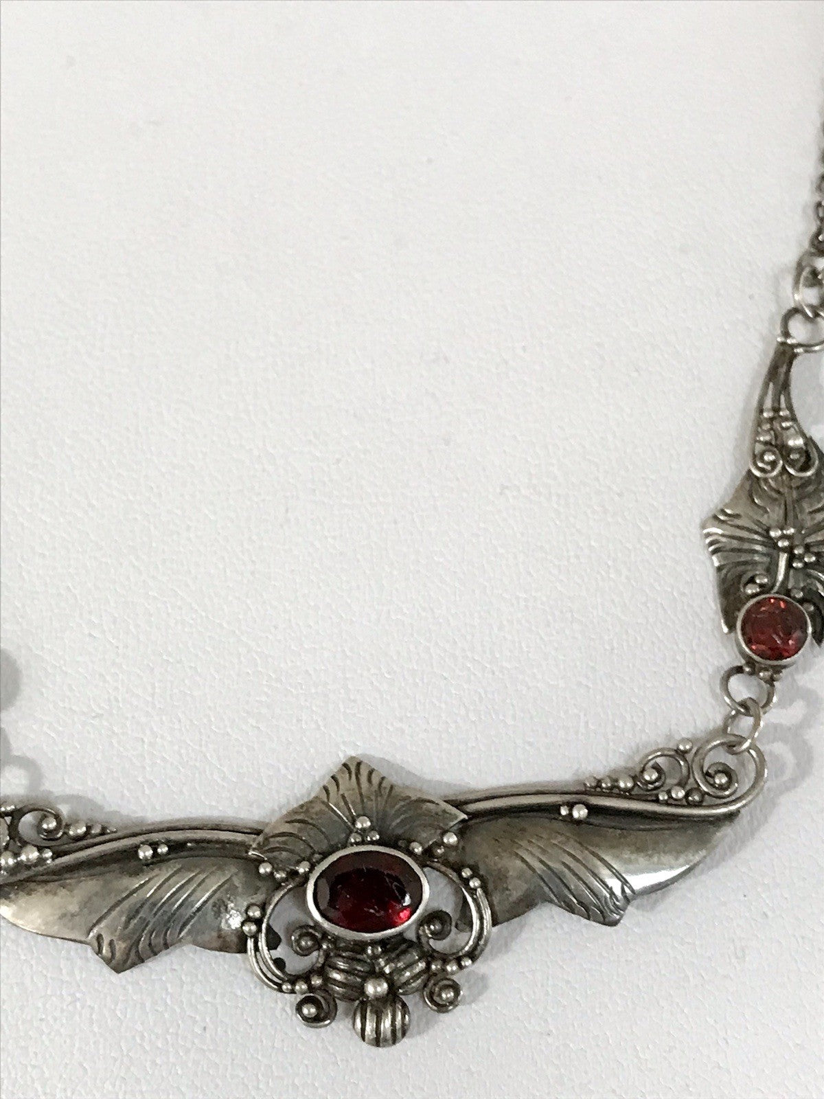 Antik 925 Sterling Silber Collier Halskette Kette rote Steine Granate?