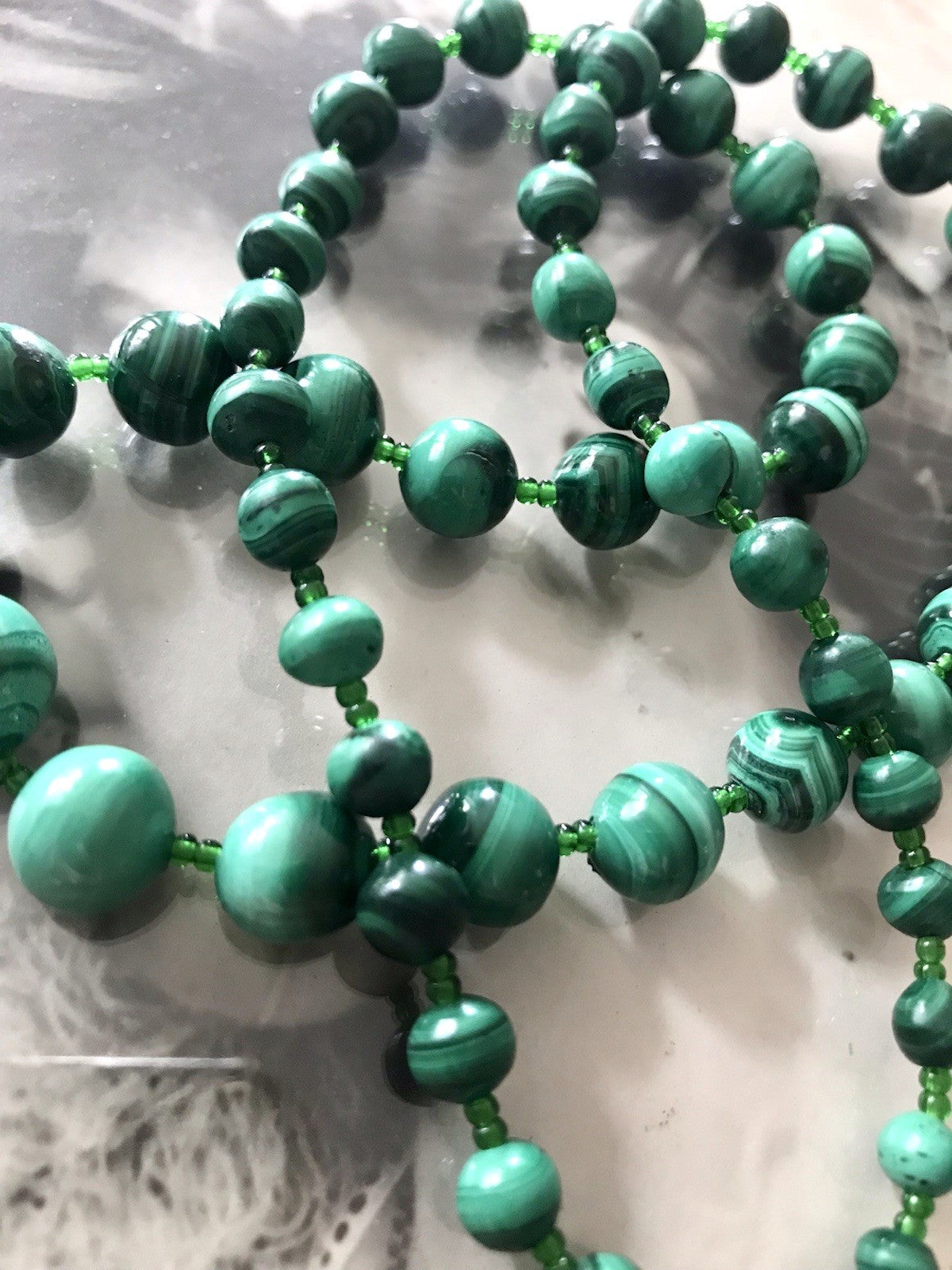 Alt Edel Vintage Halskette Kette Malachite grün Sehr Schön Retro