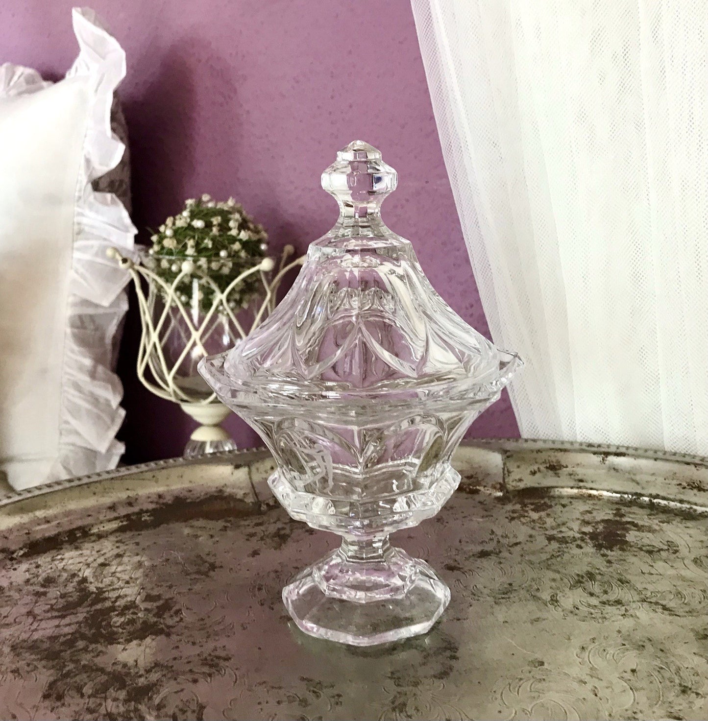Vintage Bleikristall Deckeldose Bonboniere Glas Kristallglas Golf Pokal 1980