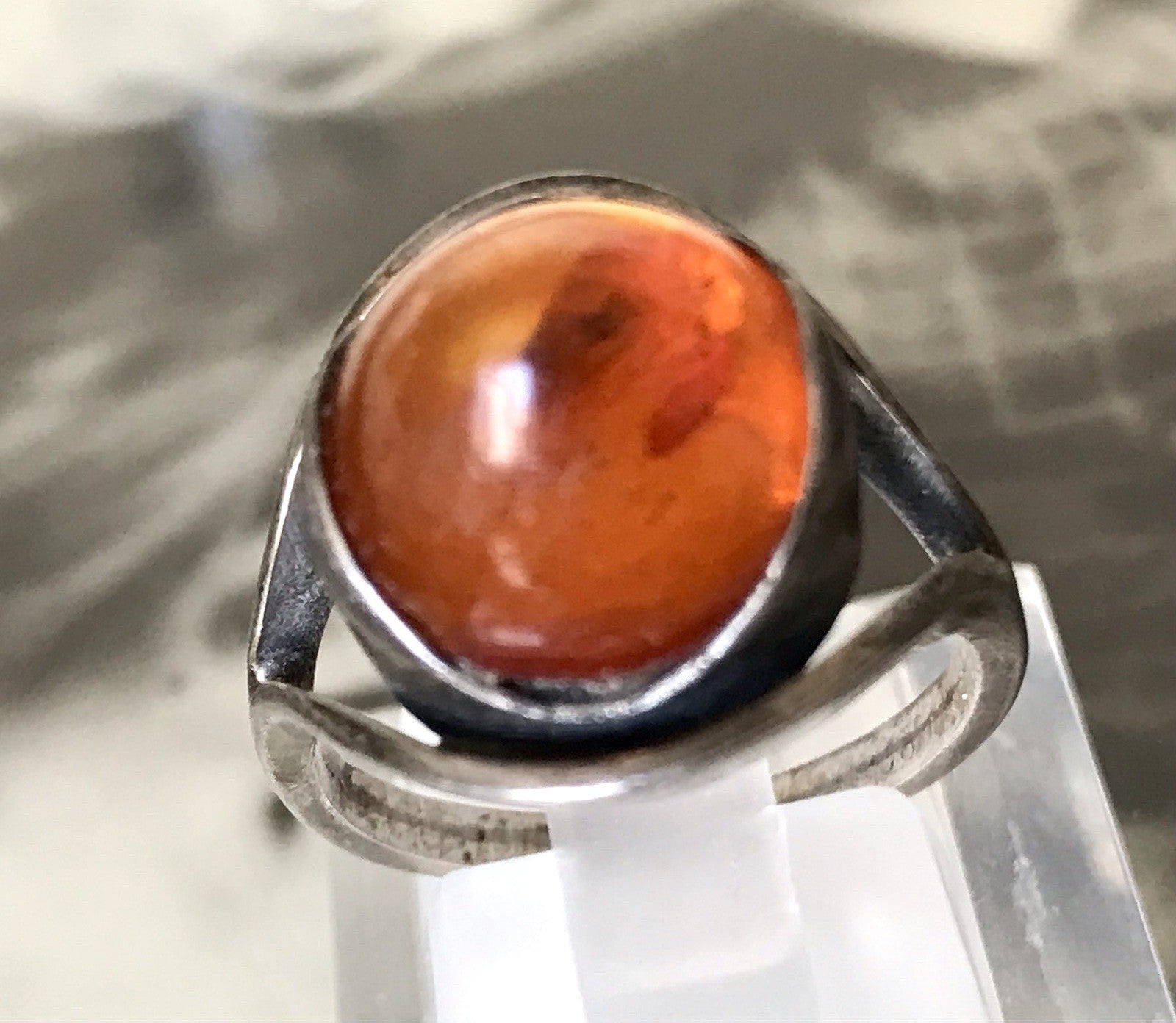 Alt Antik Vintage Edel Bernstein DAMEN RING Silber Super Design! Gr.56 57 WOW!