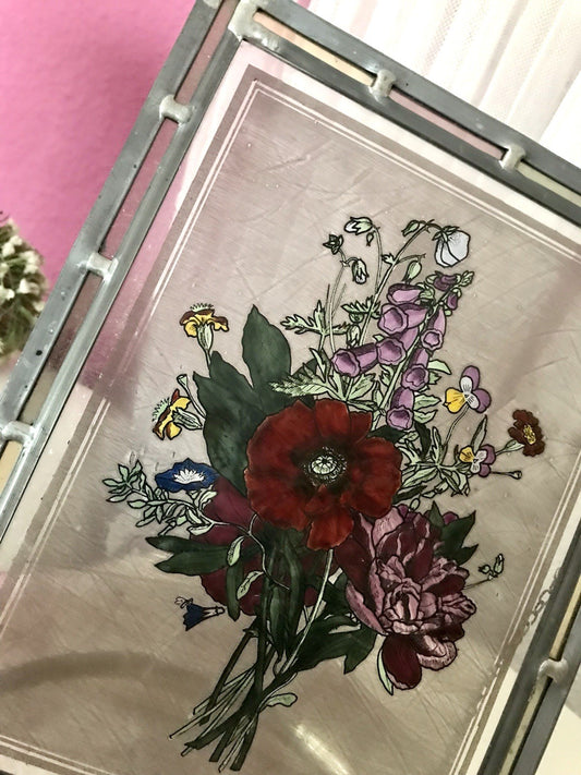 Antik? alt Bleiverglasung Fensterbild Blumenbouquett Glasmalerei