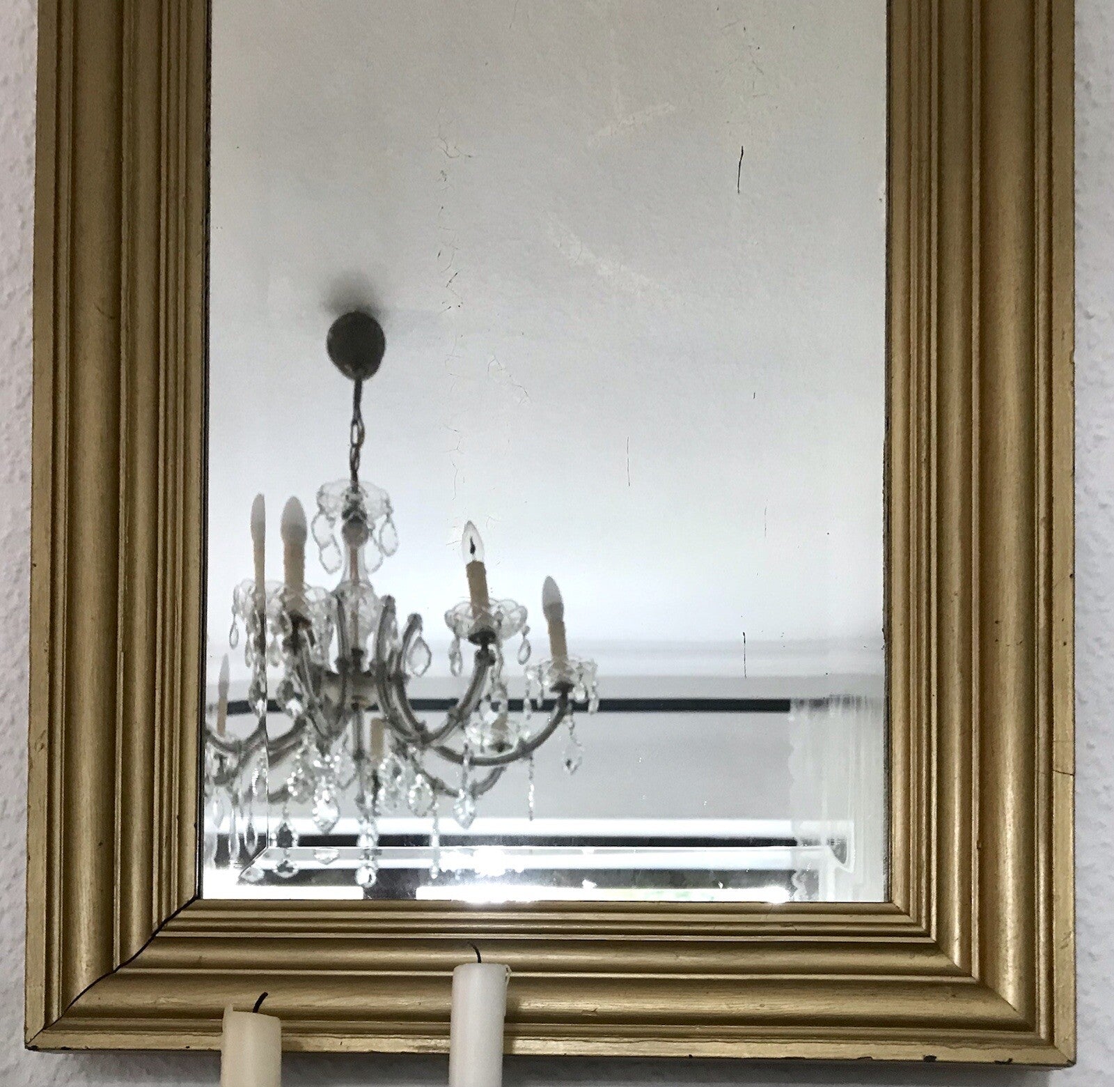 Antik Spiegel facettiert 1900-20 Jugendstil Art Déco Weichholz Wandspiegel gold
