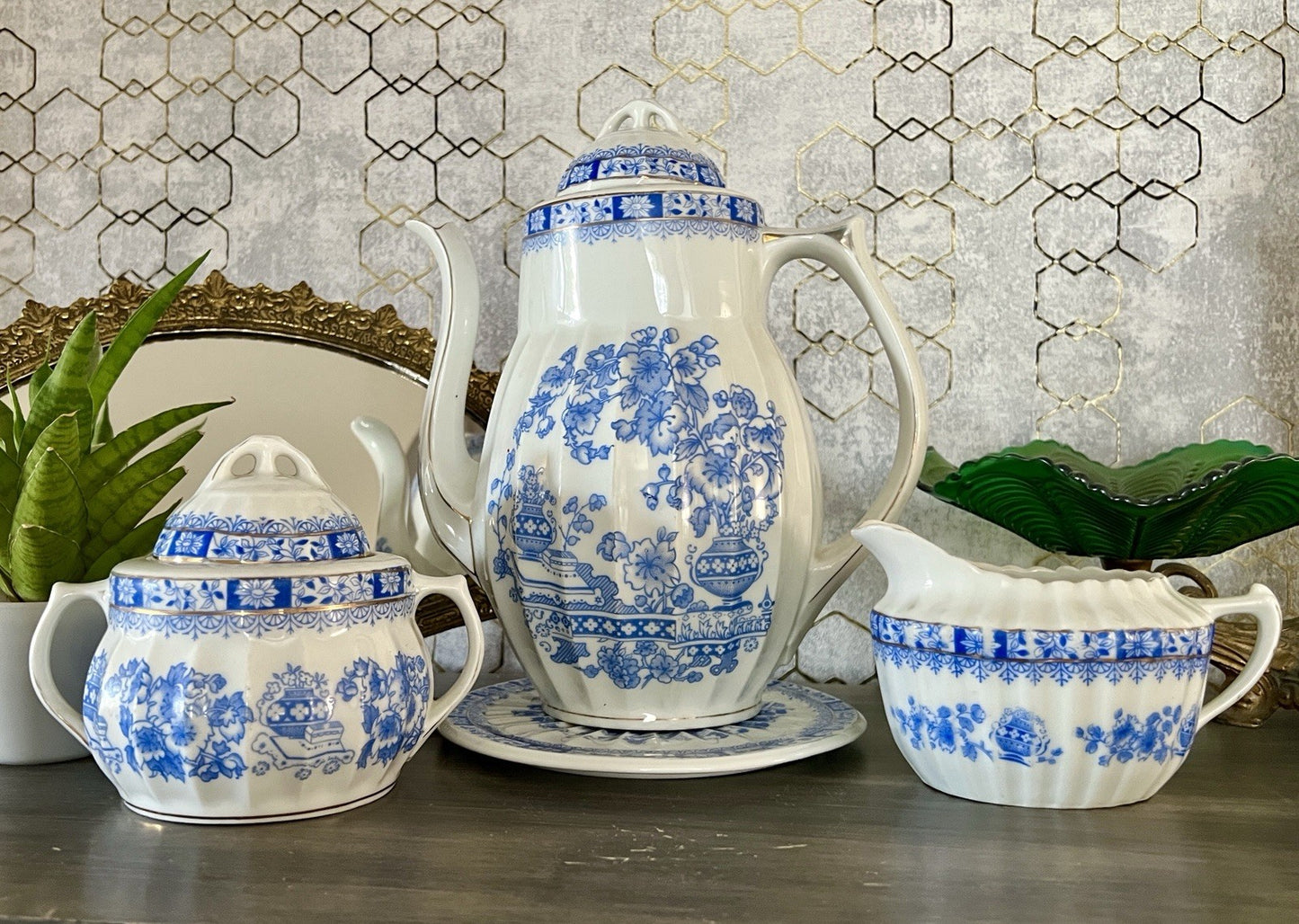 Edel Antik Jugendstil Sorau Margaret Porzellan Kaffeeservice Kernstück 4 Teile