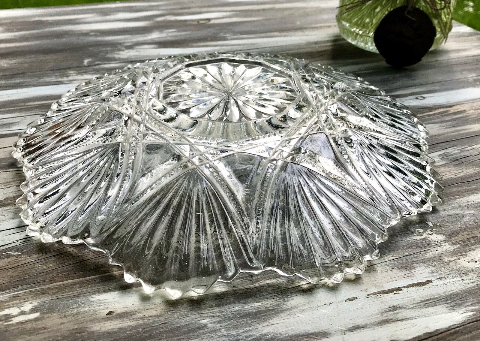 Antik  Jugendstil Pressglas Teller Antik Glas flache Schale Kuchenteller (1 St.)