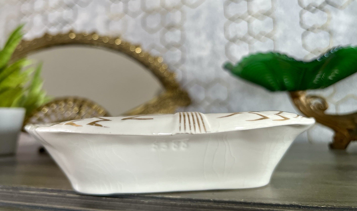 Antik Max Rösler Keramik Spargel Platte Schale  Creme weiß