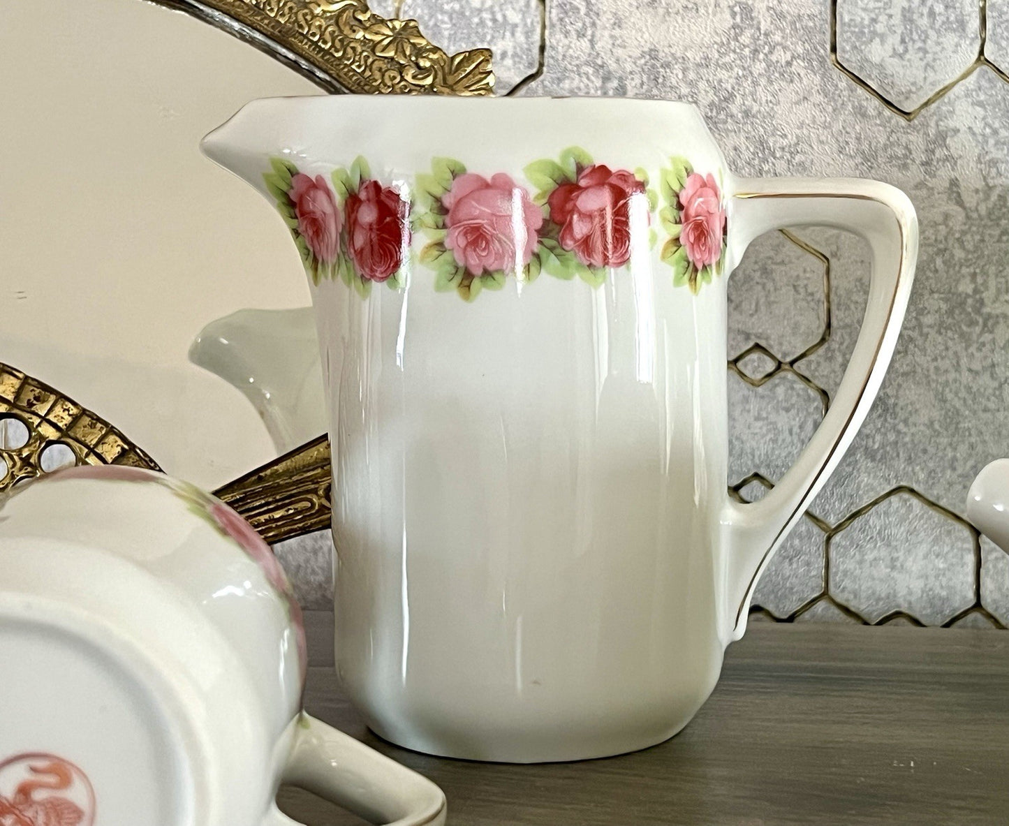 Antik 4x Jugendstil Art Dèco Porzellan Kanne Krug Rosen Hermann Unger Zwickau