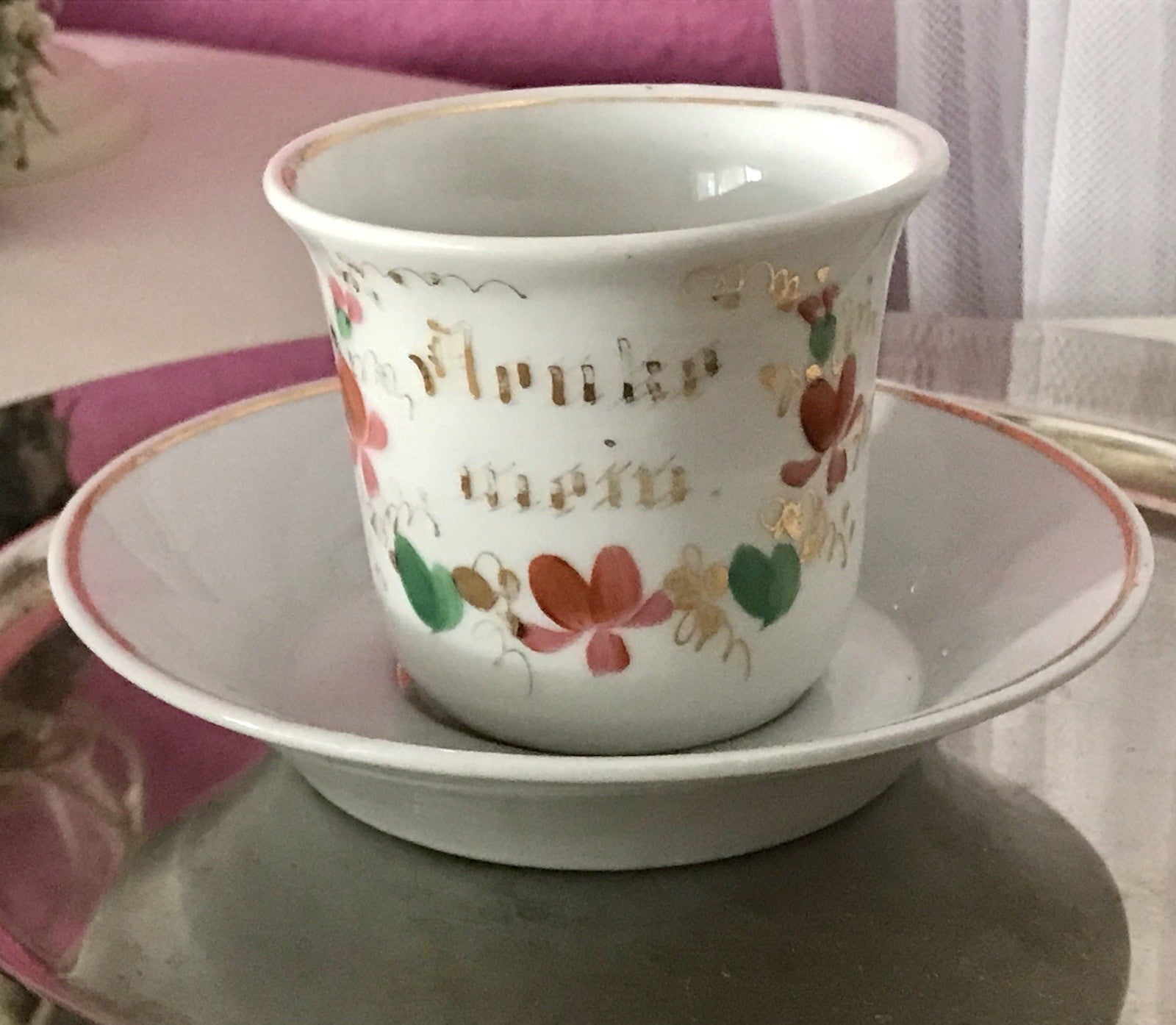 Antik Porzellan Andenken Becher Gedeck Sammeltasse Tasse Schriftzug KPM