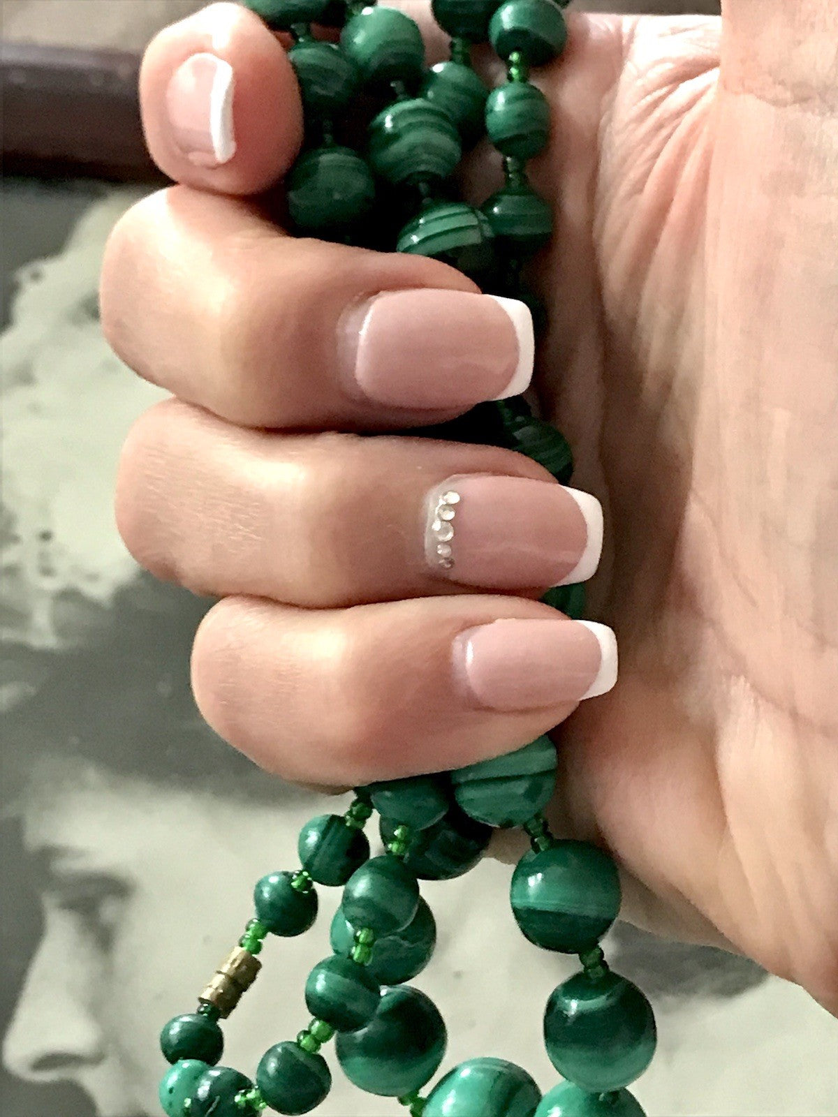 Alt Edel Vintage Halskette Kette Malachite grün Sehr Schön Retro